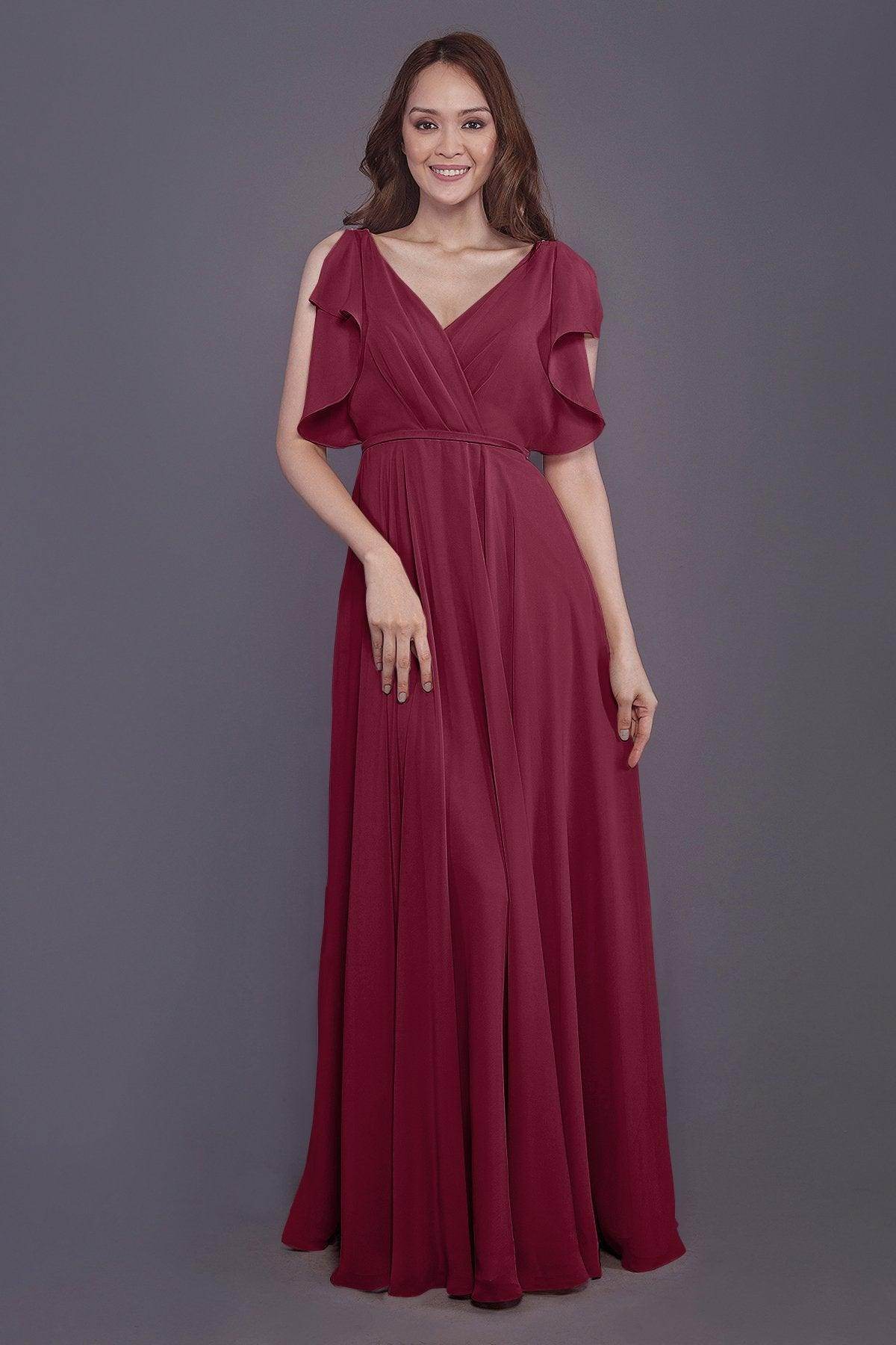 Sheath-Column Floor Length Chiffon Bridesmaid Dress PR3568