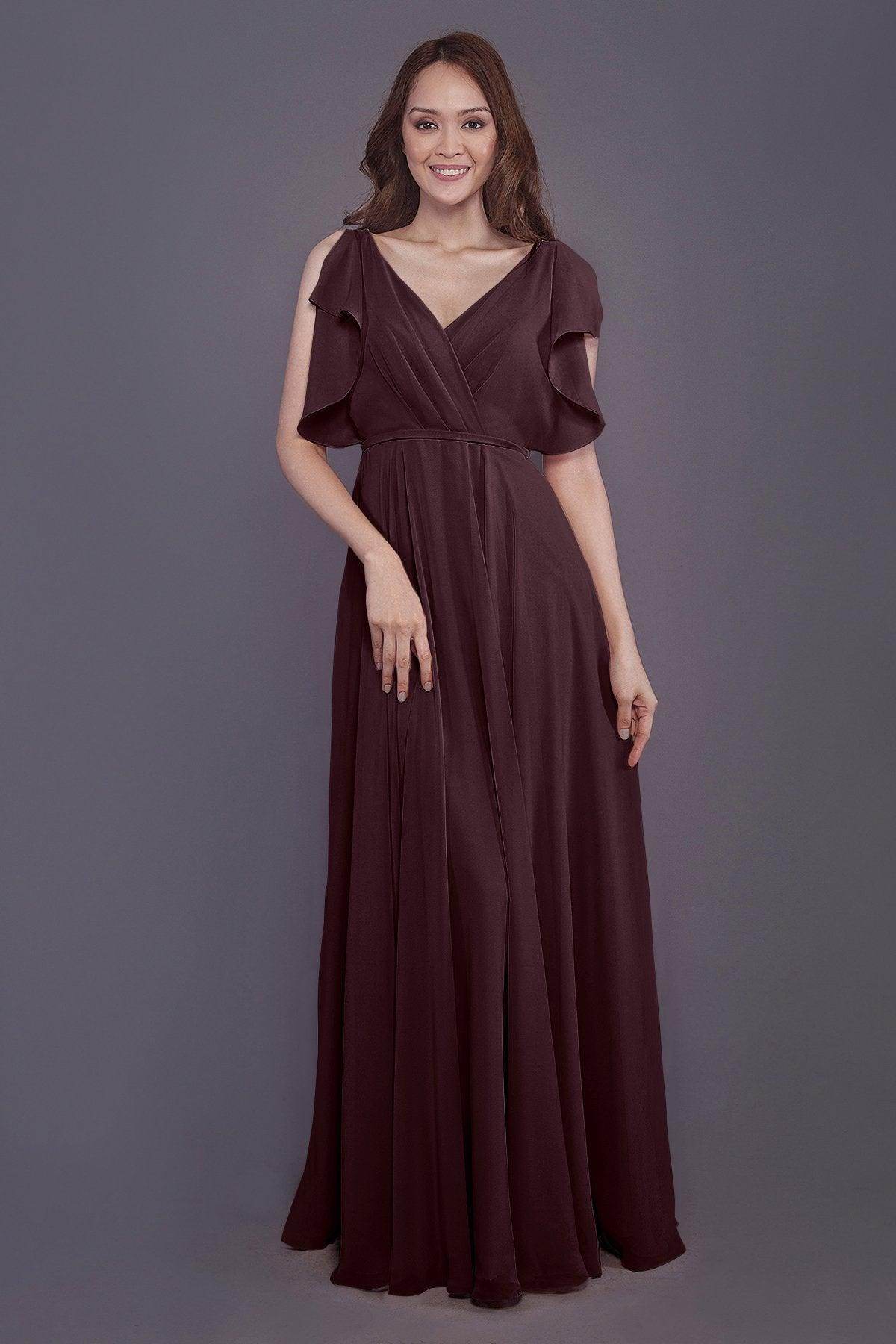 Sheath-Column Floor Length Chiffon Bridesmaid Dress PR3568