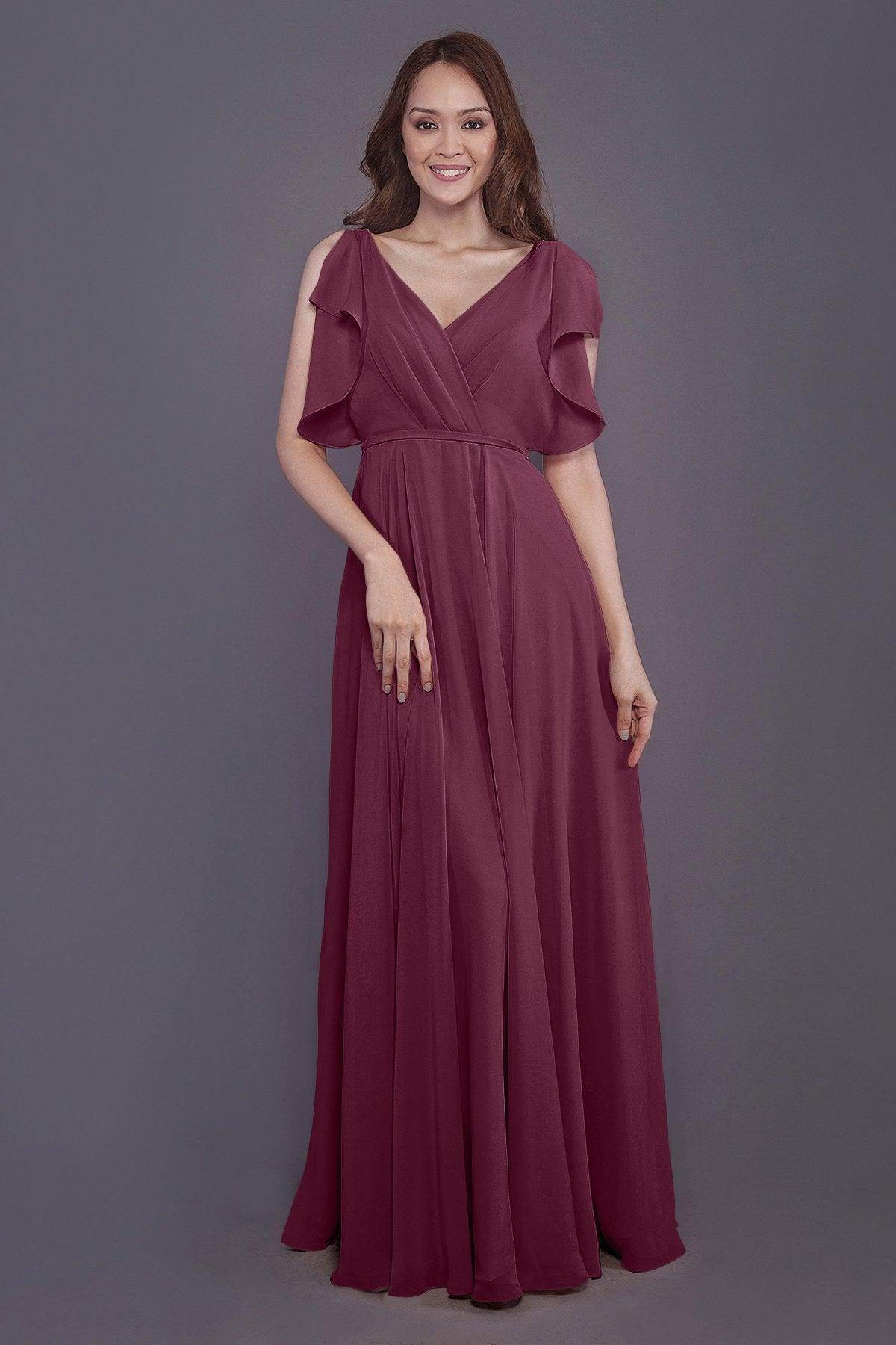 Sheath-Column Floor Length Chiffon Bridesmaid Dress PR3568