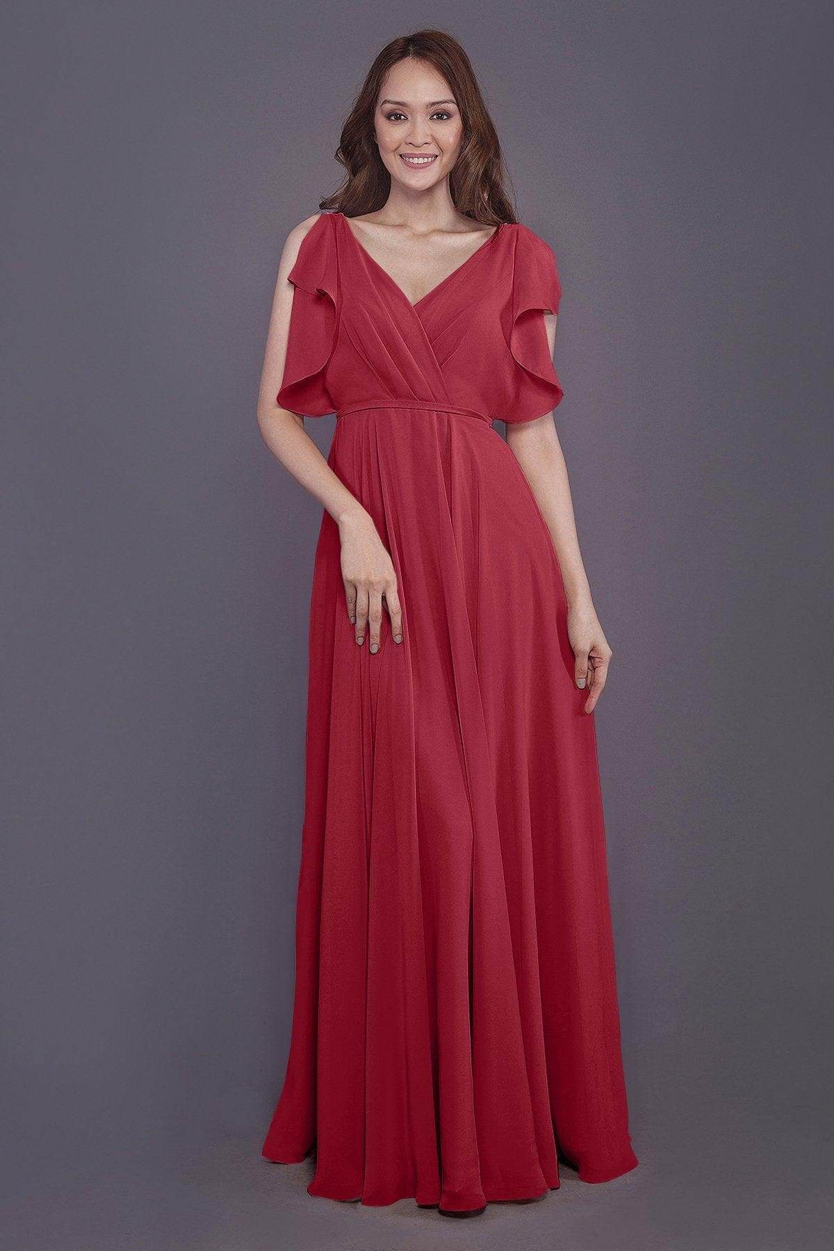 Sheath-Column Floor Length Chiffon Bridesmaid Dress PR3568