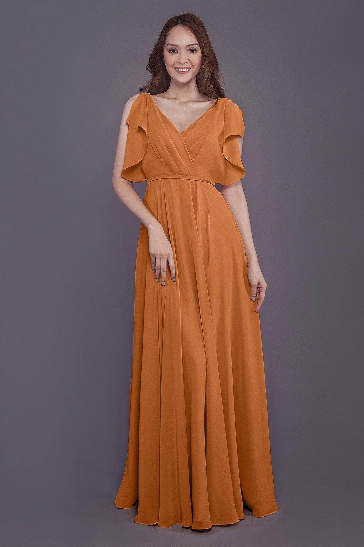 Sheath-Column Floor Length Chiffon Bridesmaid Dress PR3568