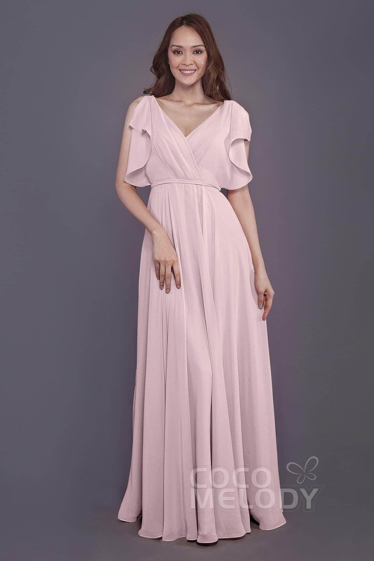 Sheath-Column Floor Length Chiffon Bridesmaid Dress PR3568
