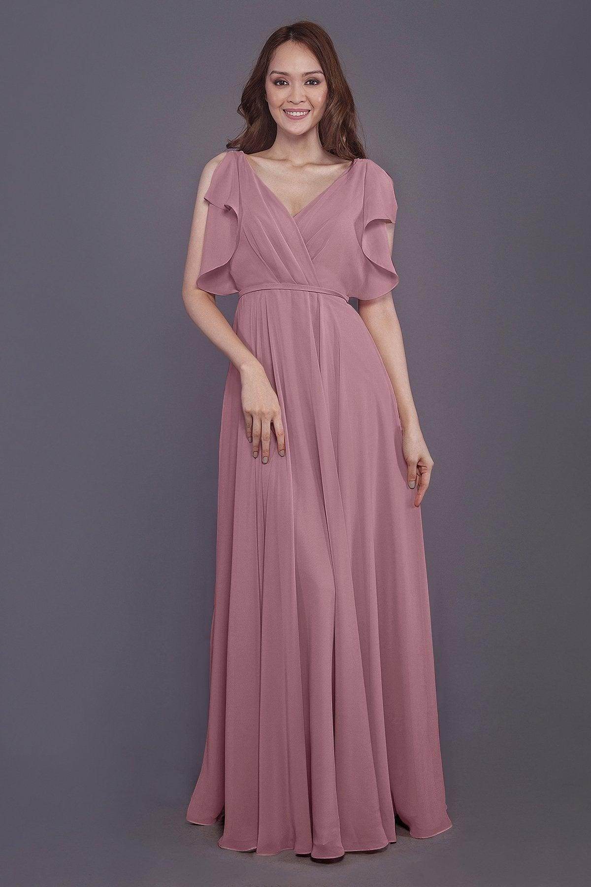 Sheath-Column Floor Length Chiffon Bridesmaid Dress PR3568