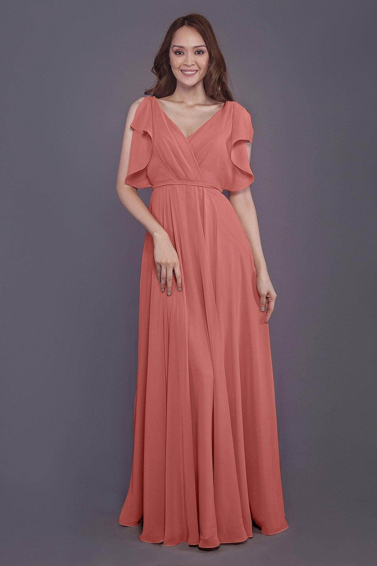 Sheath-Column Floor Length Chiffon Bridesmaid Dress PR3568