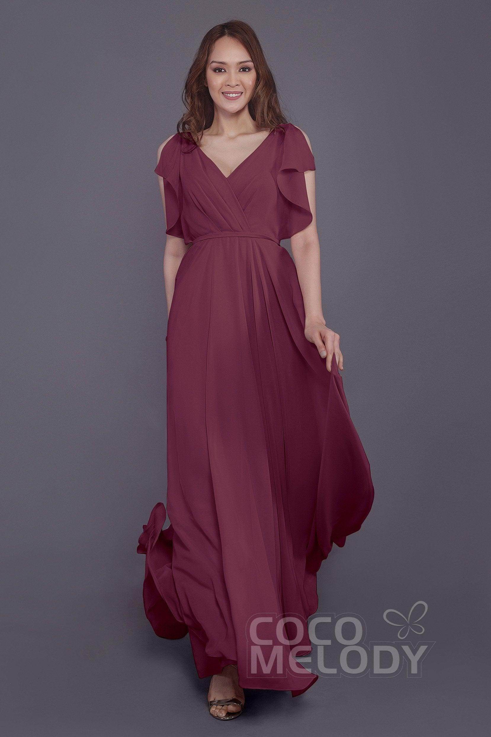 Sheath-Column Floor Length Chiffon Bridesmaid Dress PR3568