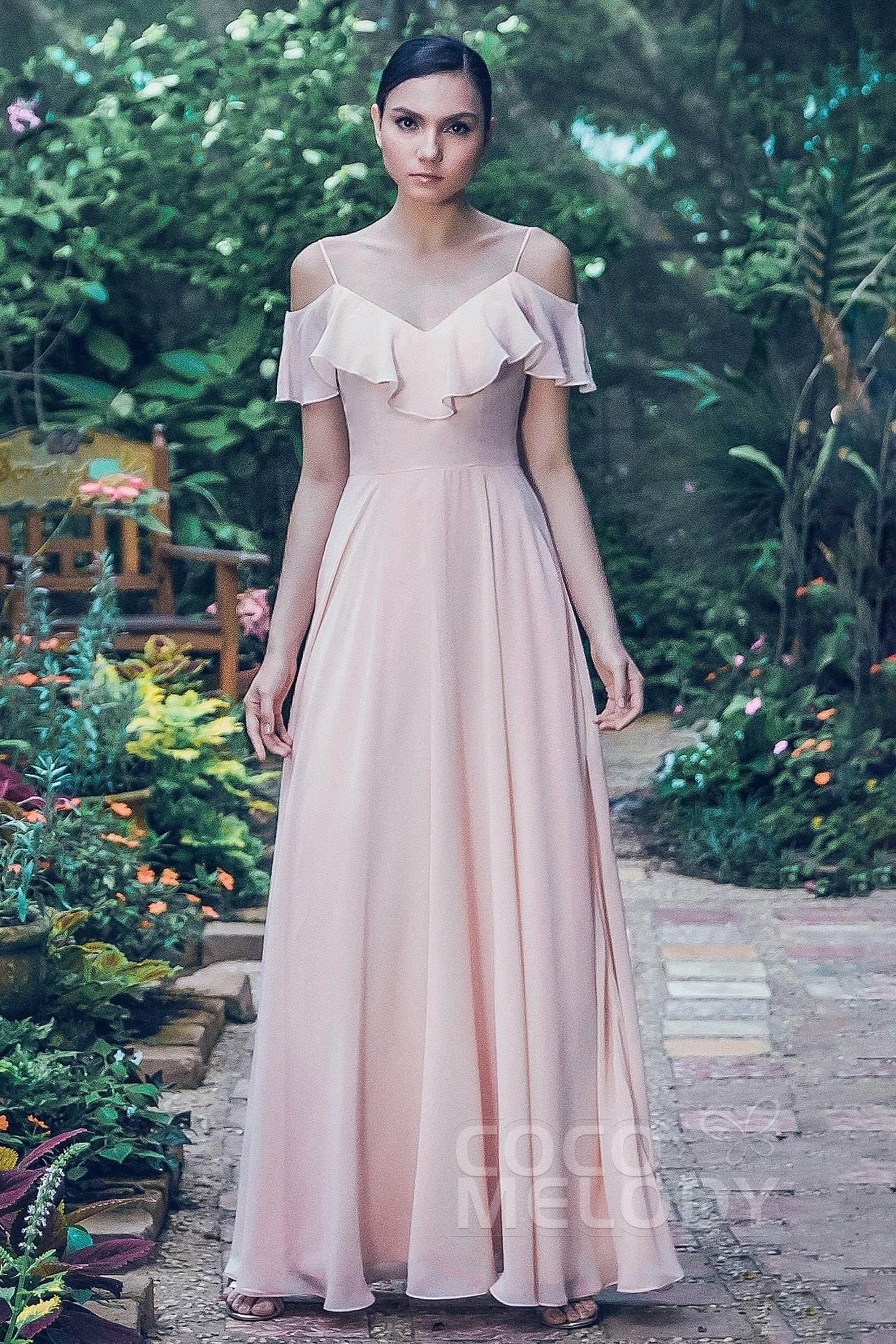 Sheath-Column Floor Length Chiffon Bridesmaid Dress PR3570PS