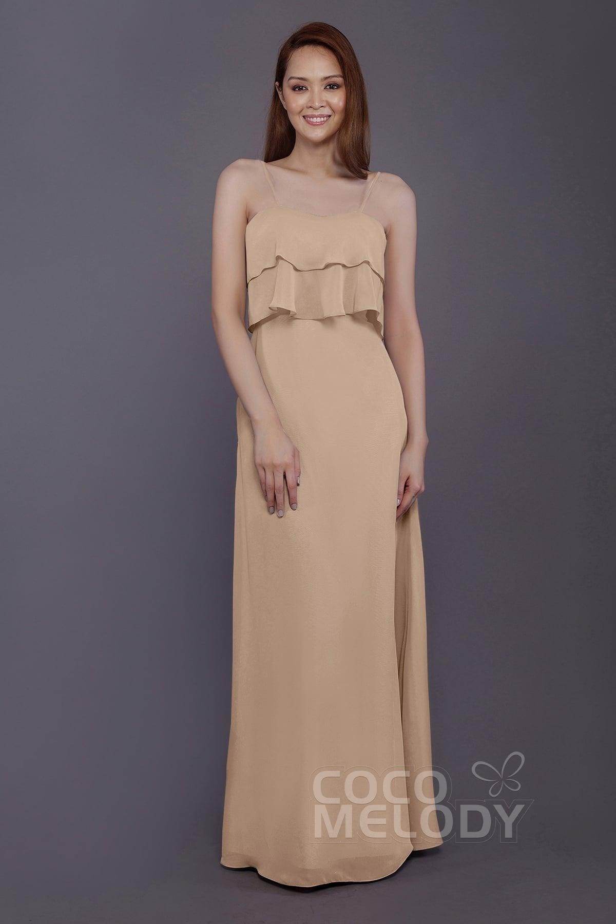 Sheath-Column Floor Length Chiffon Bridesmaid Dress PR3575