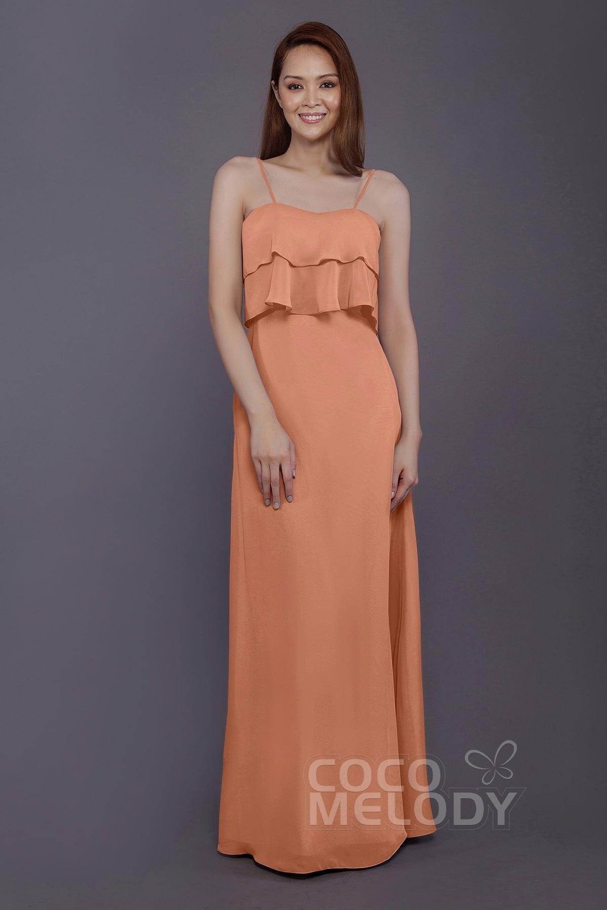 Sheath-Column Floor Length Chiffon Bridesmaid Dress PR3575