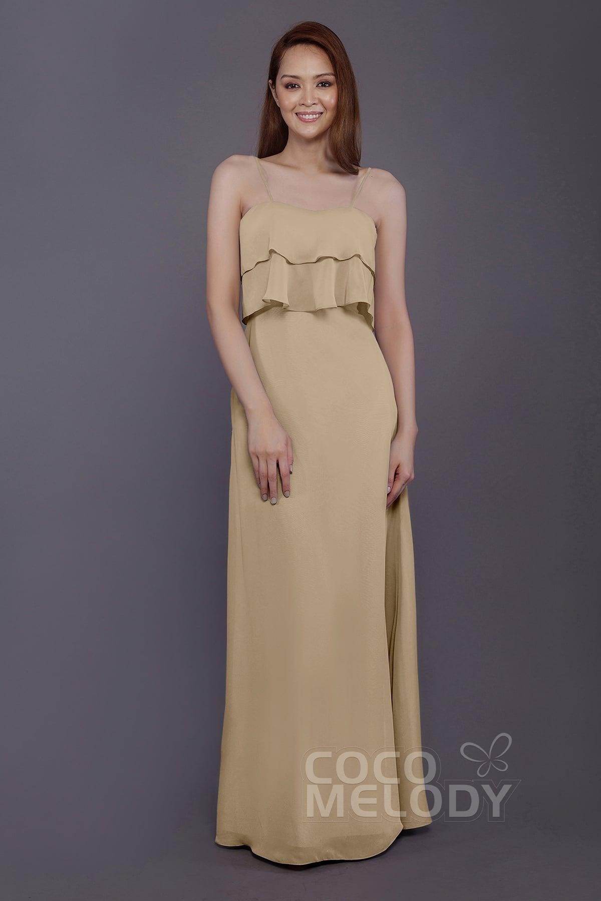 Sheath-Column Floor Length Chiffon Bridesmaid Dress PR3575