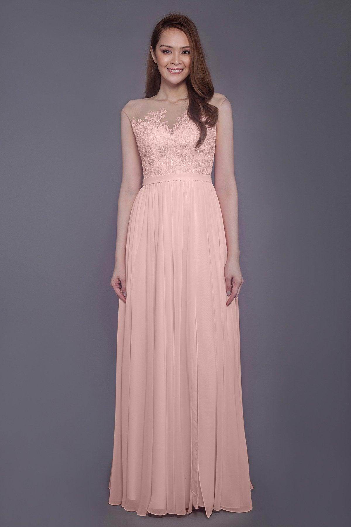 Sheath Floor Length Chiffon and Lace Bridesmaid Dress PR3595