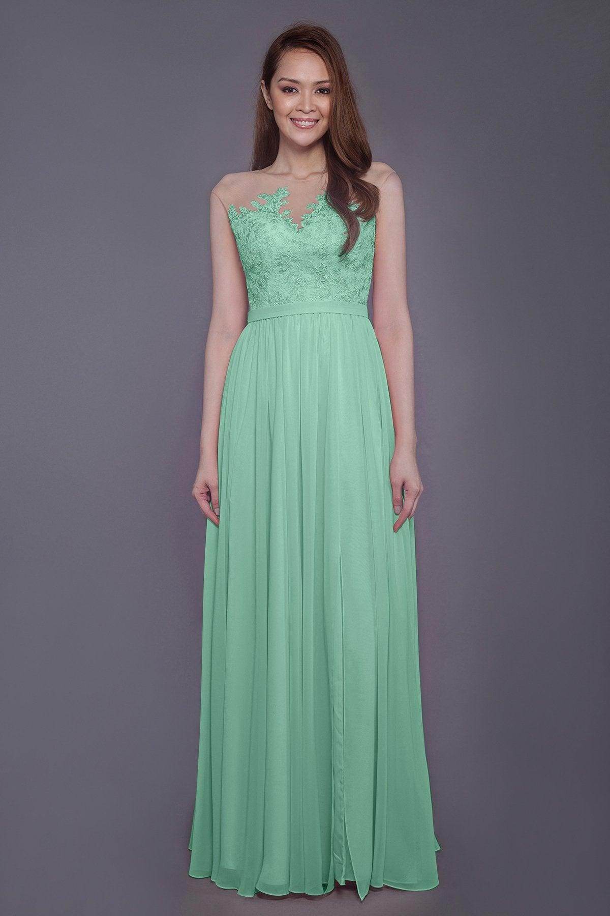 Sheath Floor Length Chiffon and Lace Bridesmaid Dress PR3595