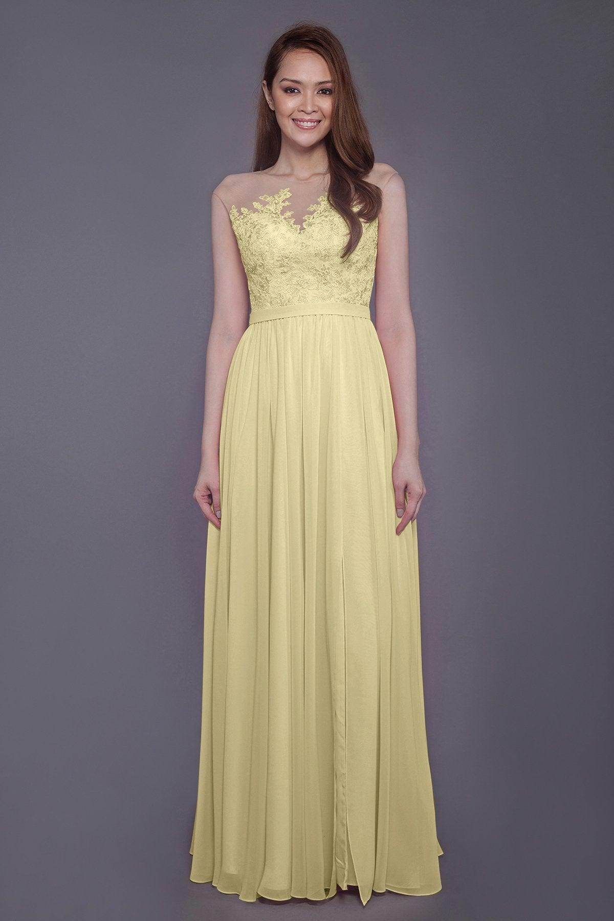 Sheath Floor Length Chiffon and Lace Bridesmaid Dress PR3595