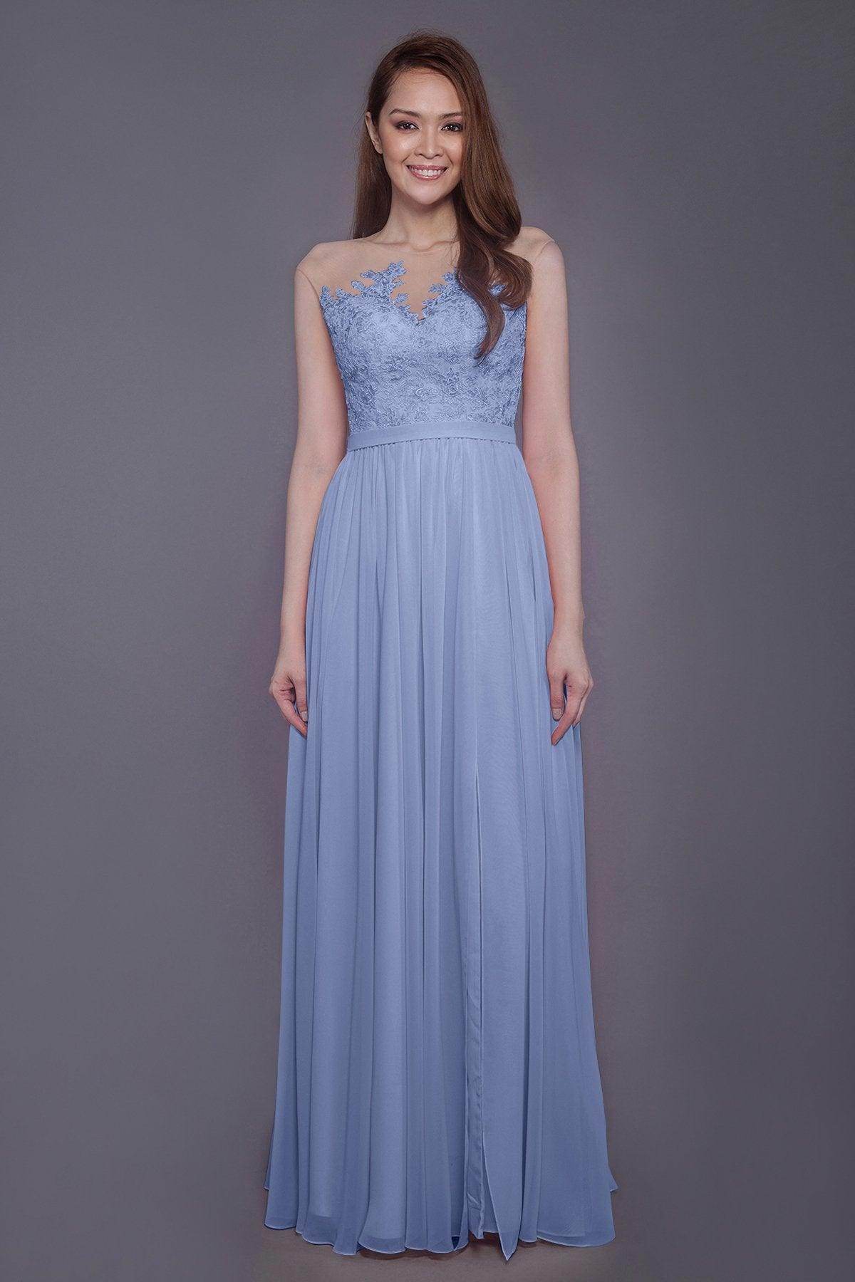 Sheath Floor Length Chiffon and Lace Bridesmaid Dress PR3595