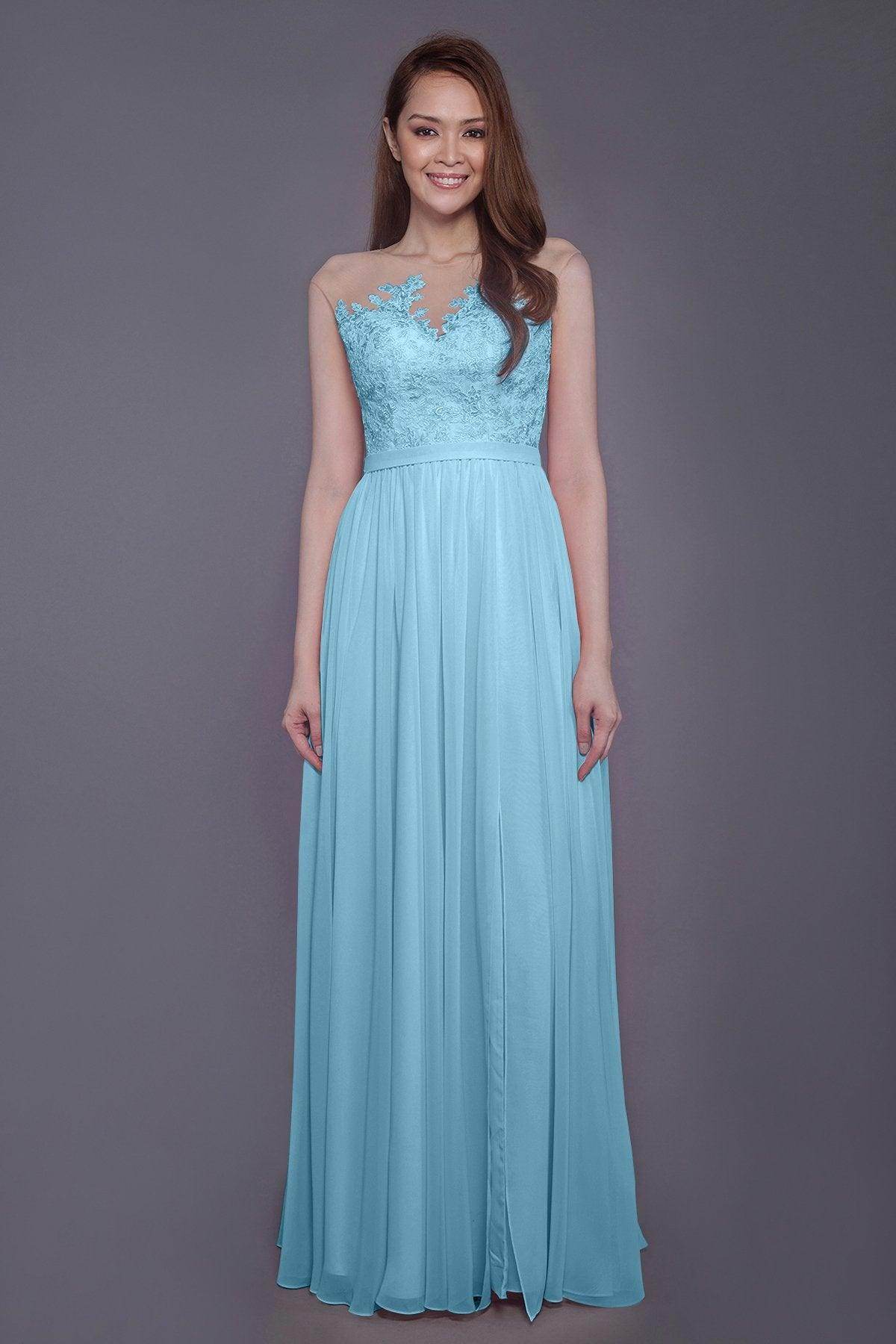 Sheath Floor Length Chiffon and Lace Bridesmaid Dress PR3595