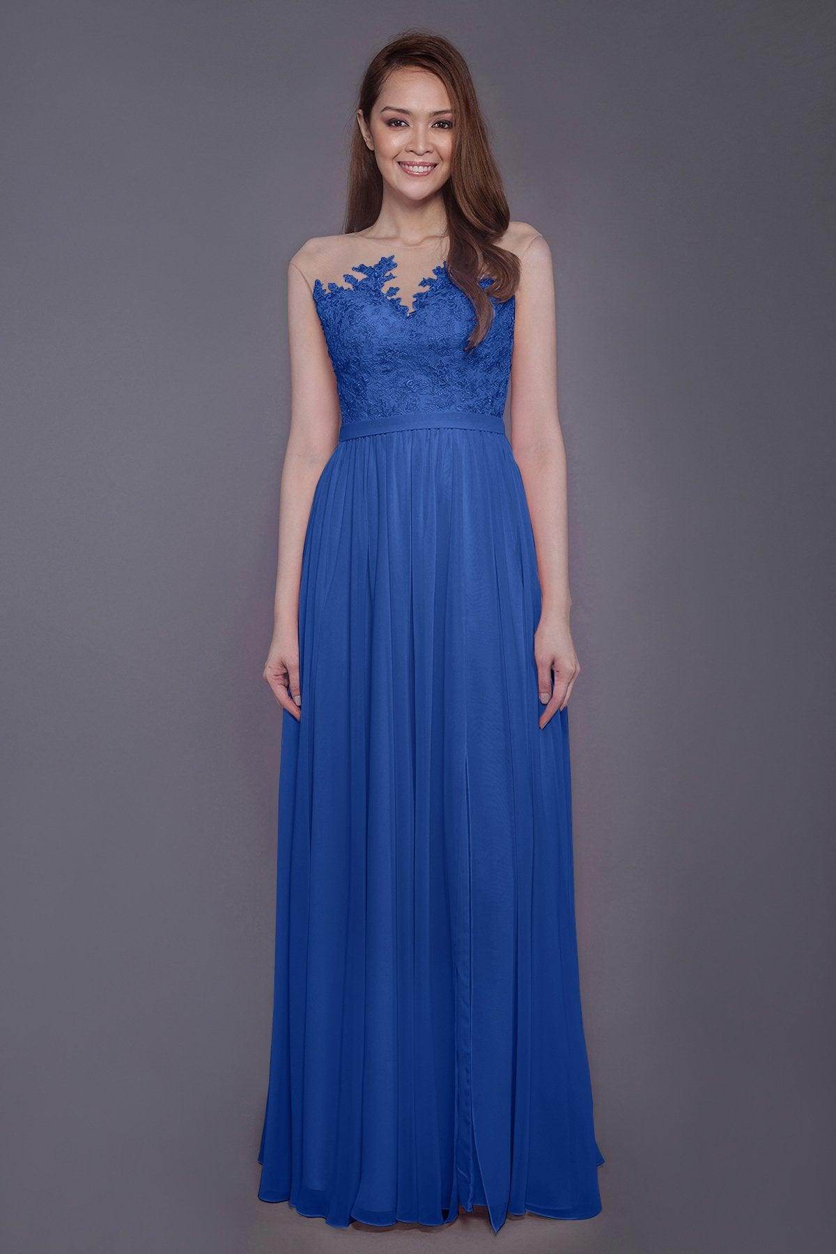 Sheath Floor Length Chiffon and Lace Bridesmaid Dress PR3595