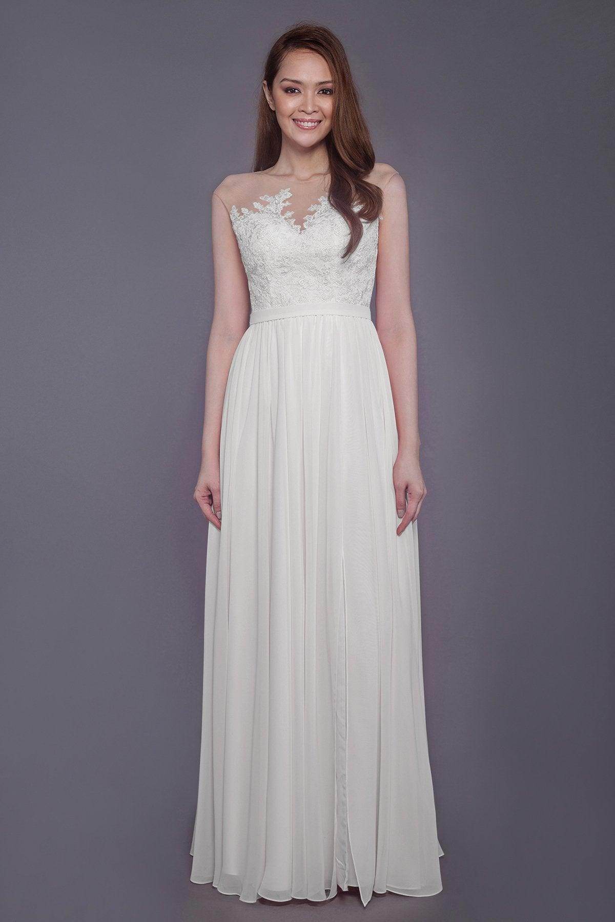 Sheath Floor Length Chiffon and Lace Bridesmaid Dress PR3595