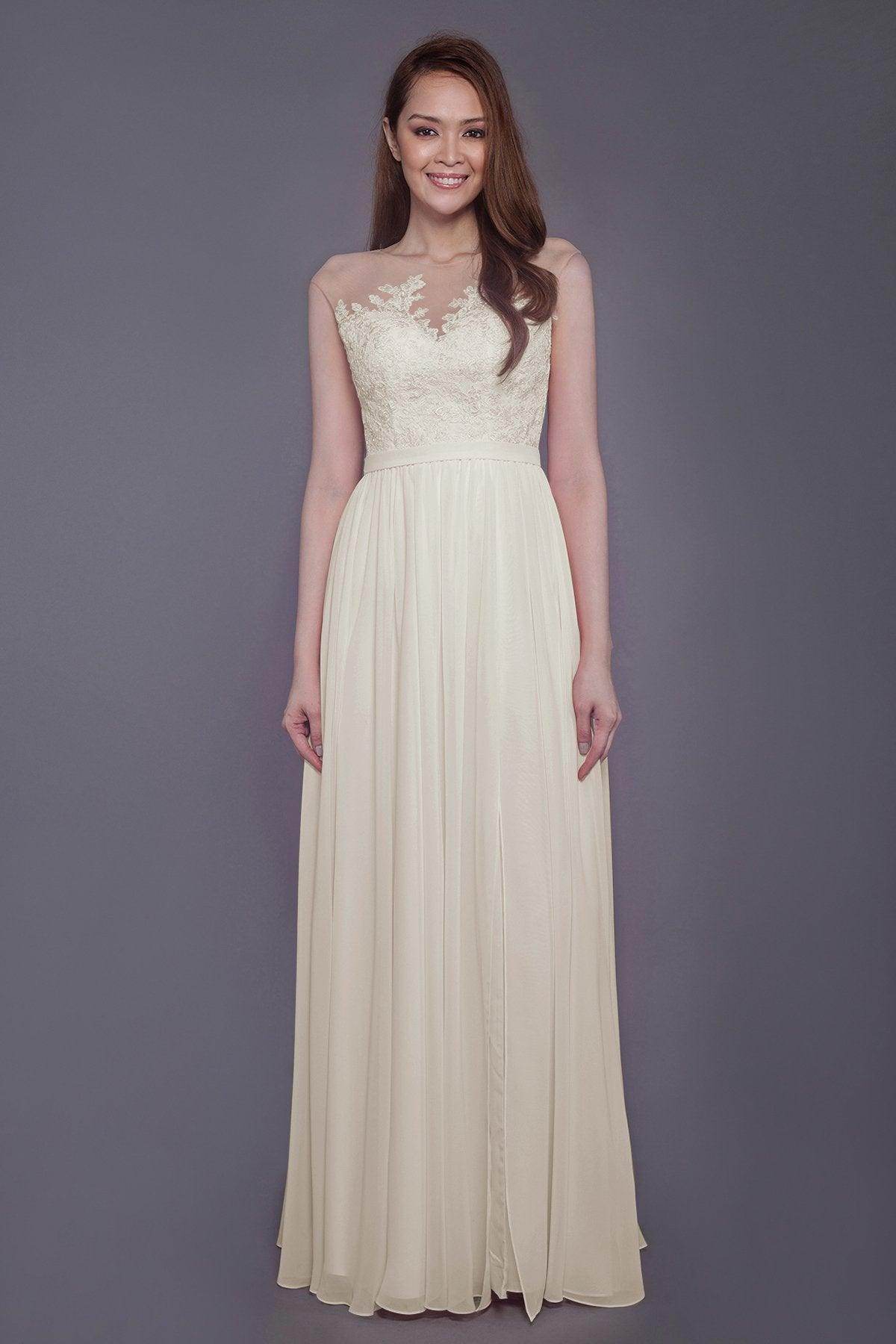 Sheath Floor Length Chiffon and Lace Bridesmaid Dress PR3595