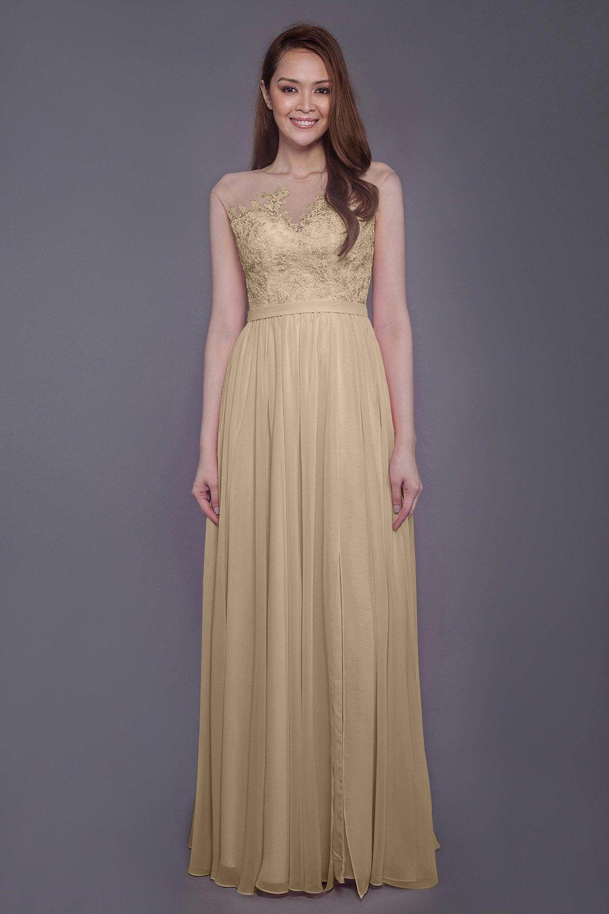 Sheath Floor Length Chiffon and Lace Bridesmaid Dress PR3595
