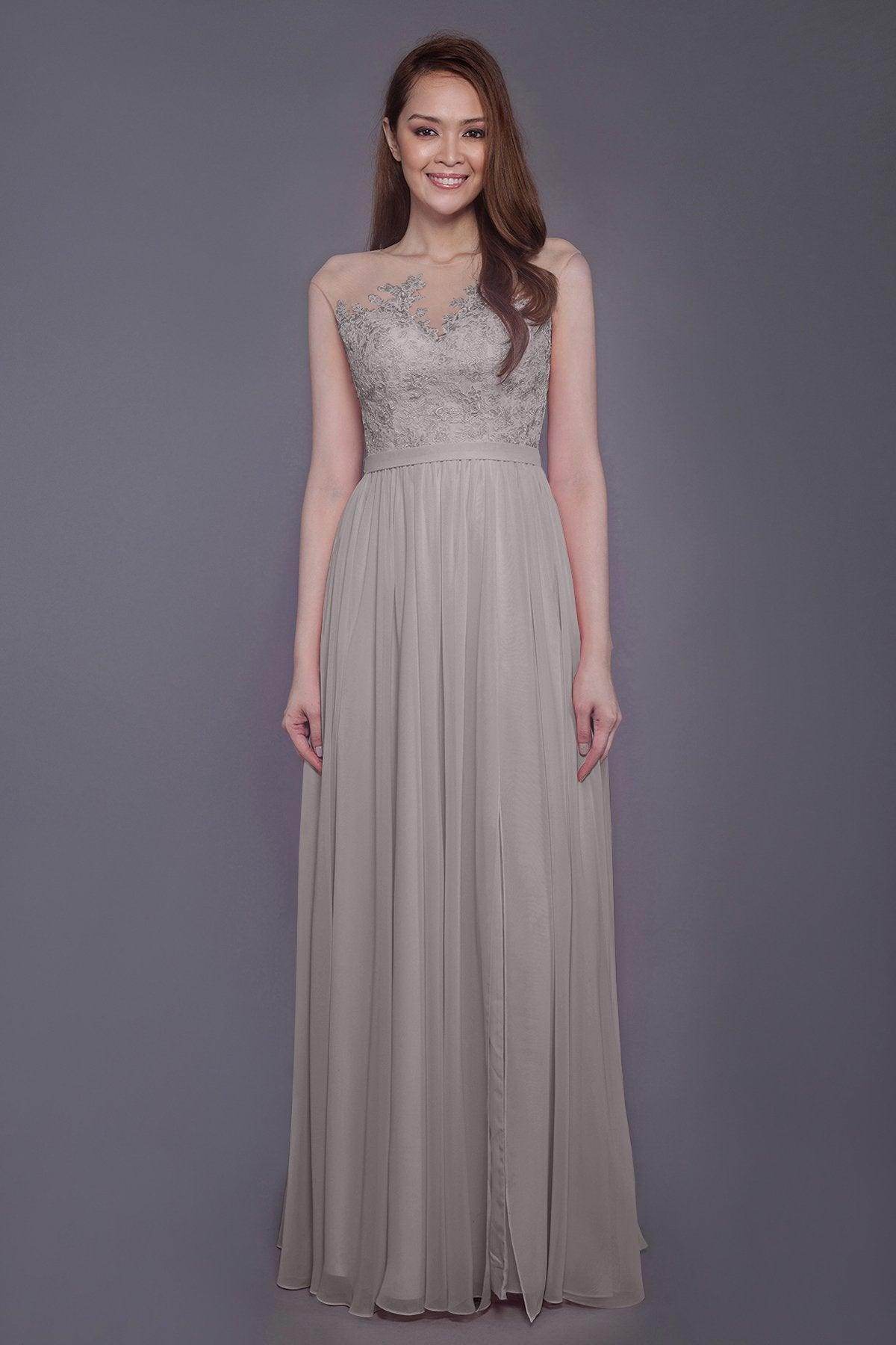 Sheath Floor Length Chiffon and Lace Bridesmaid Dress PR3595