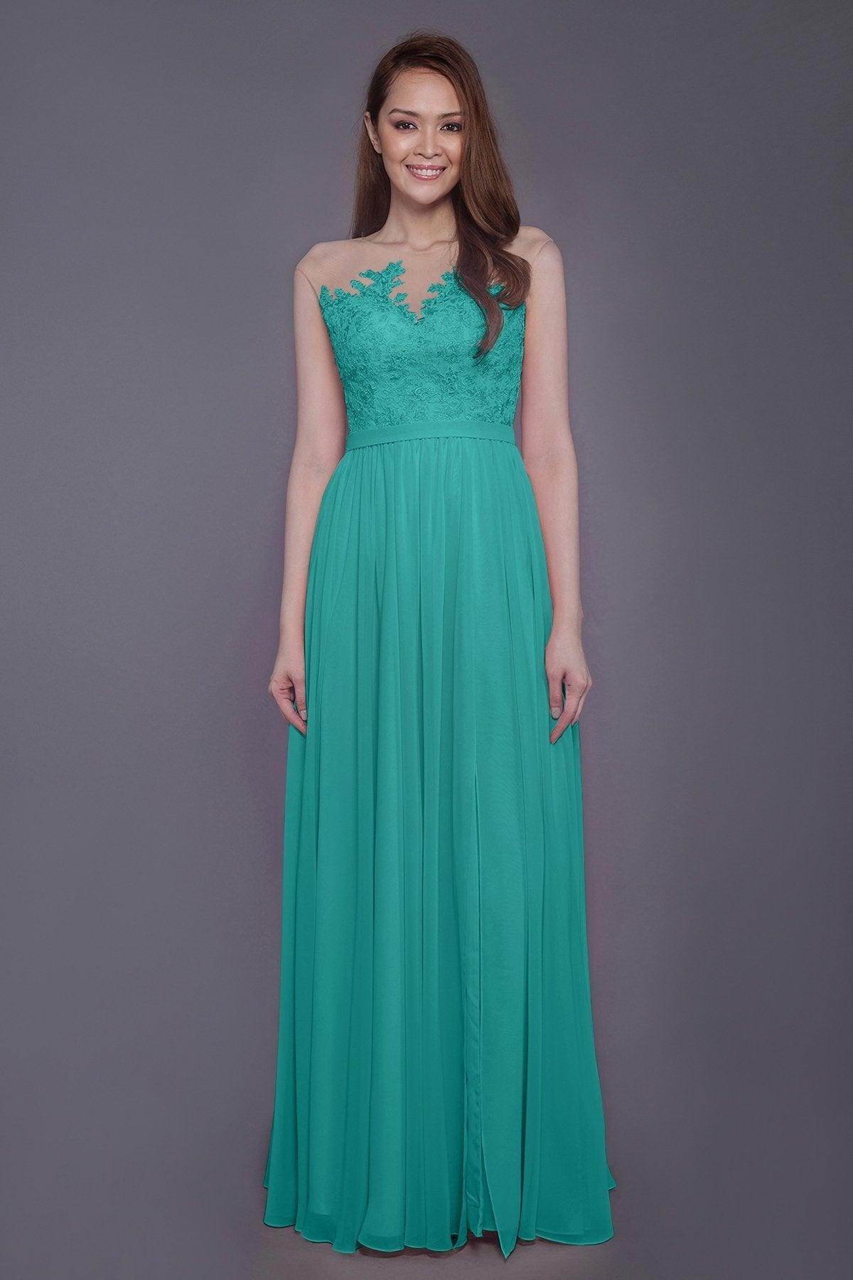 Sheath Floor Length Chiffon and Lace Bridesmaid Dress PR3595