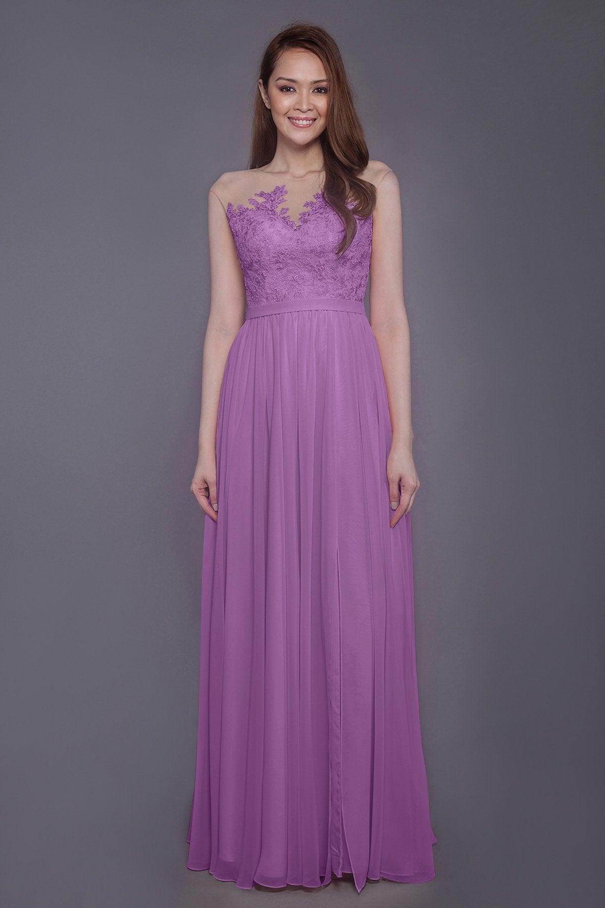 Sheath Floor Length Chiffon and Lace Bridesmaid Dress PR3595