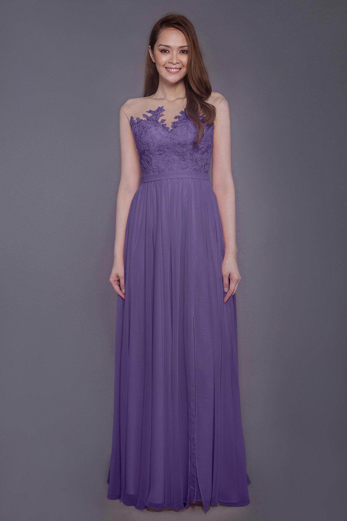 Sheath Floor Length Chiffon and Lace Bridesmaid Dress PR3595