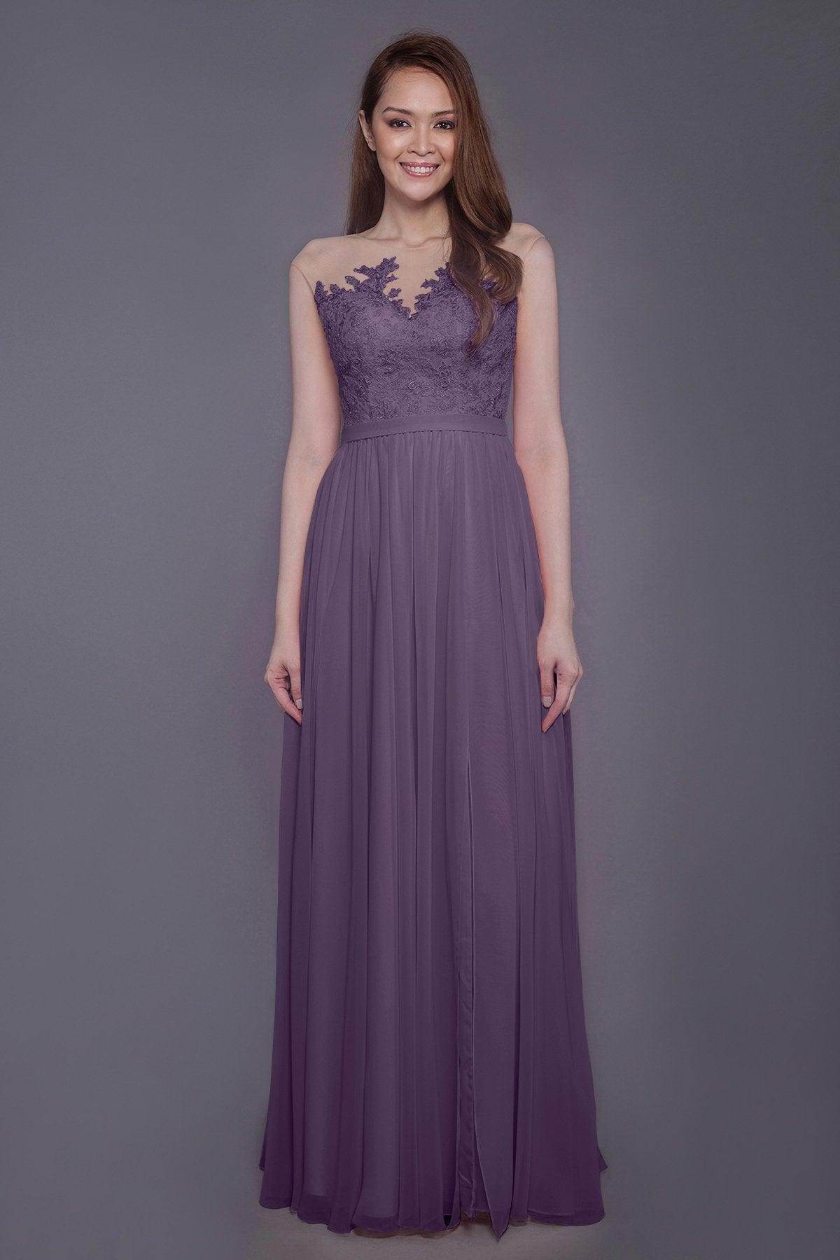 Sheath Floor Length Chiffon and Lace Bridesmaid Dress PR3595