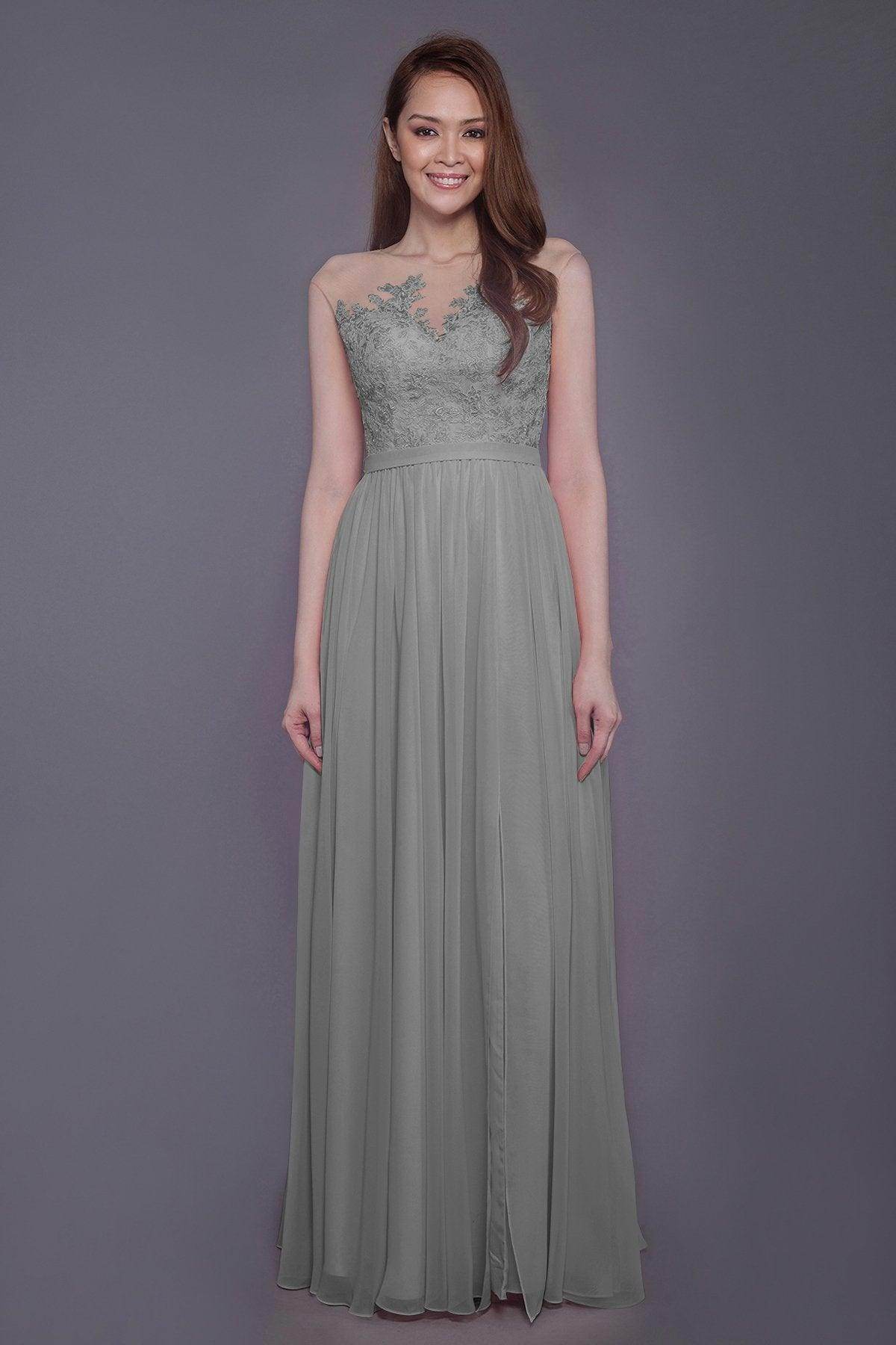 Sheath Floor Length Chiffon and Lace Bridesmaid Dress PR3595