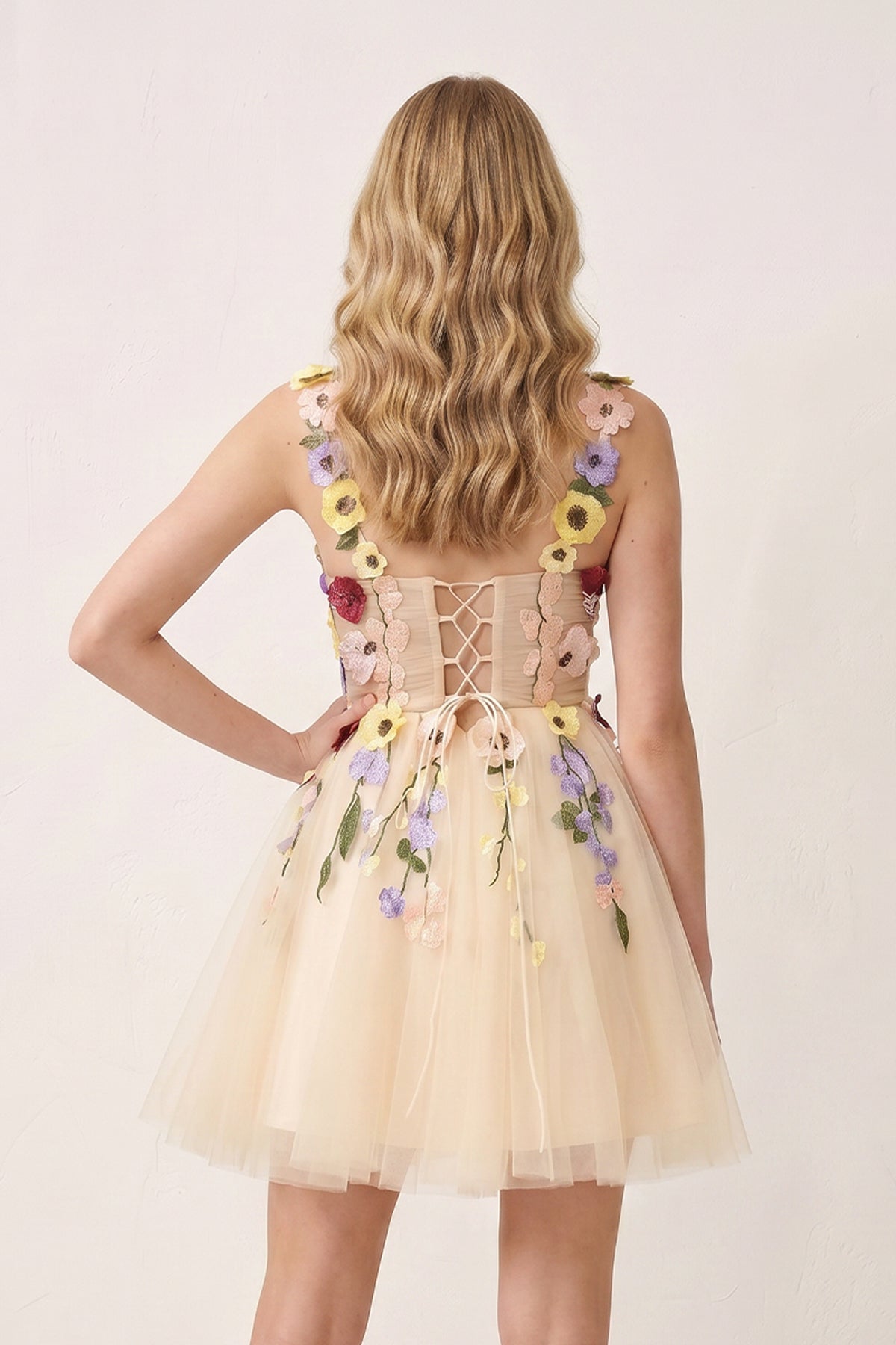 3D Flower Tulle Short Length Prom Dresses