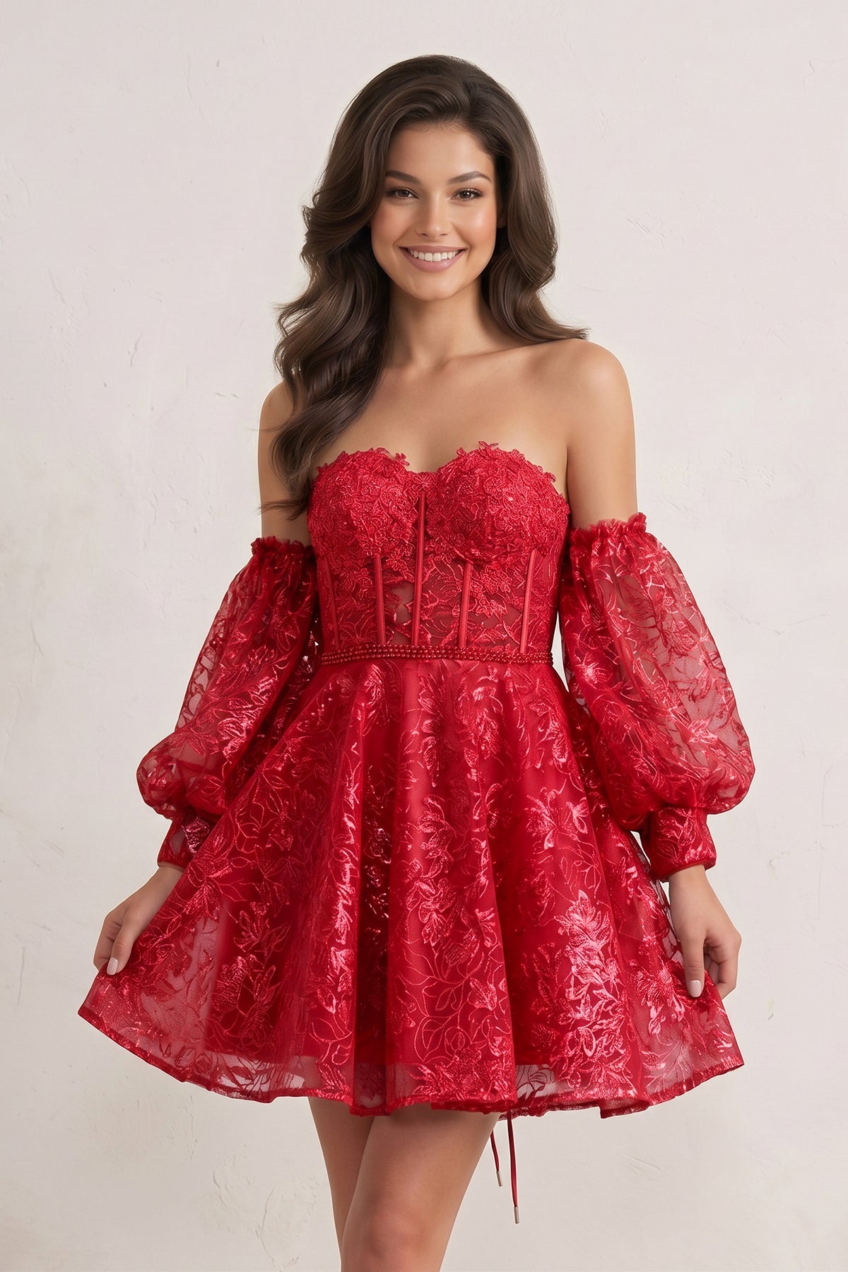A Line Sweetheart Corset Homecoming Dress with Sleeves