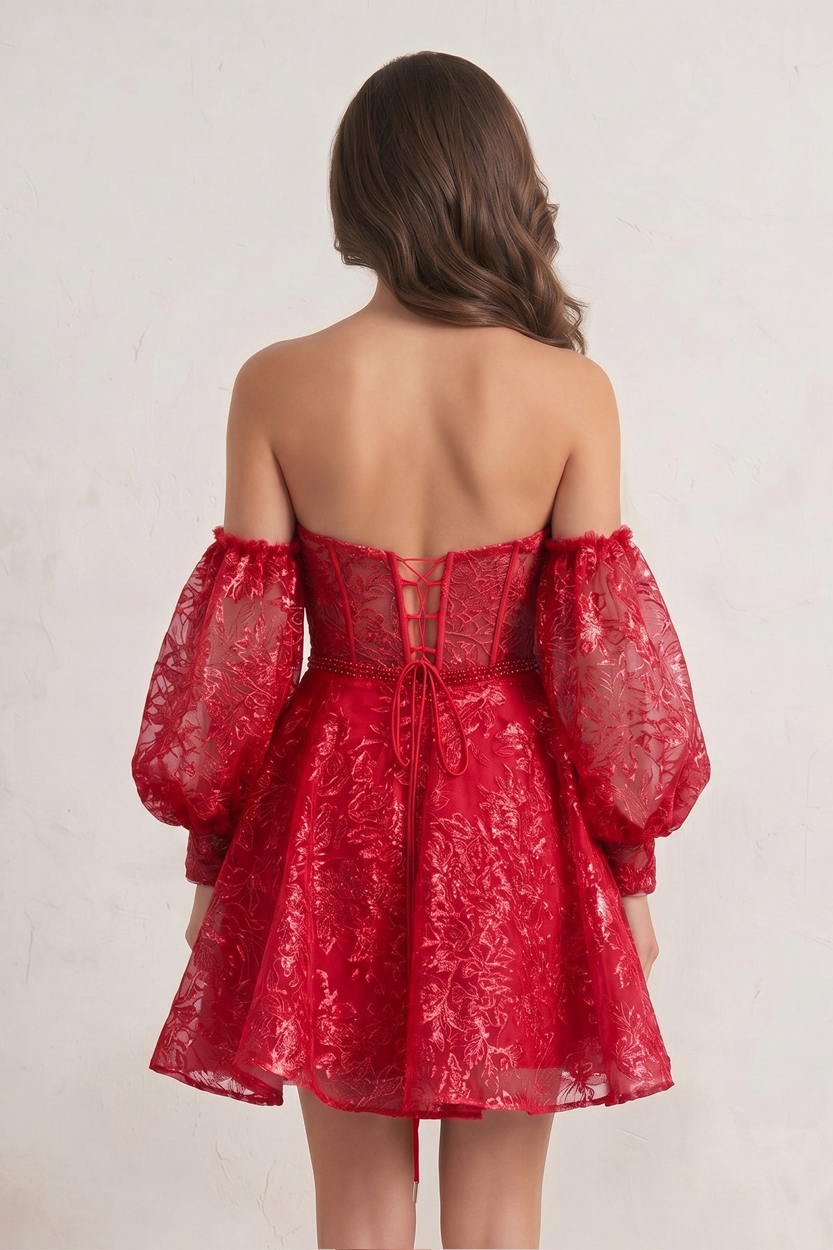 A Line Sweetheart Corset Homecoming Dress with Sleeves
