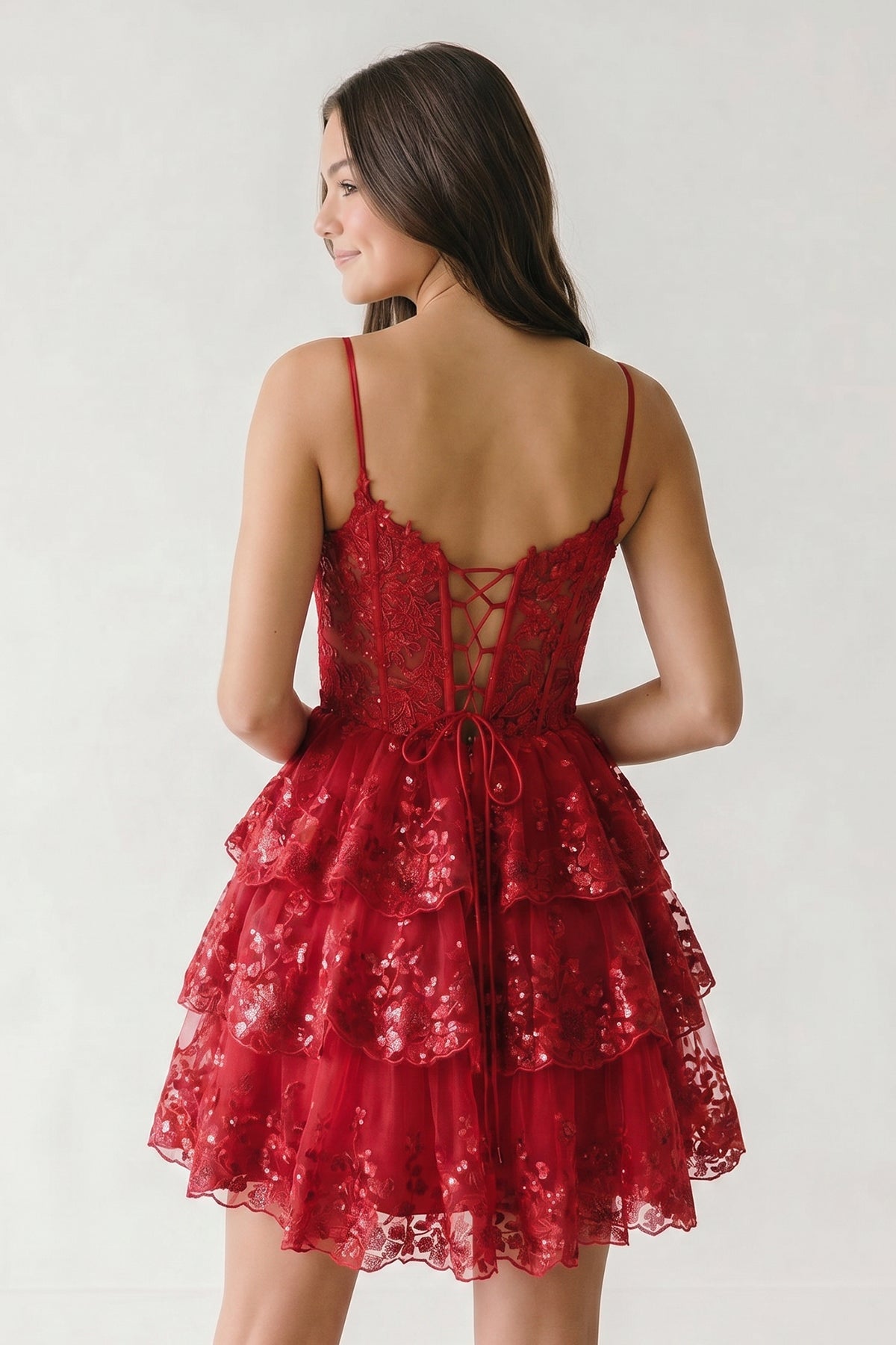 A- Line Sky Blue Sequins Multi-Layers Short Homecoming Dress