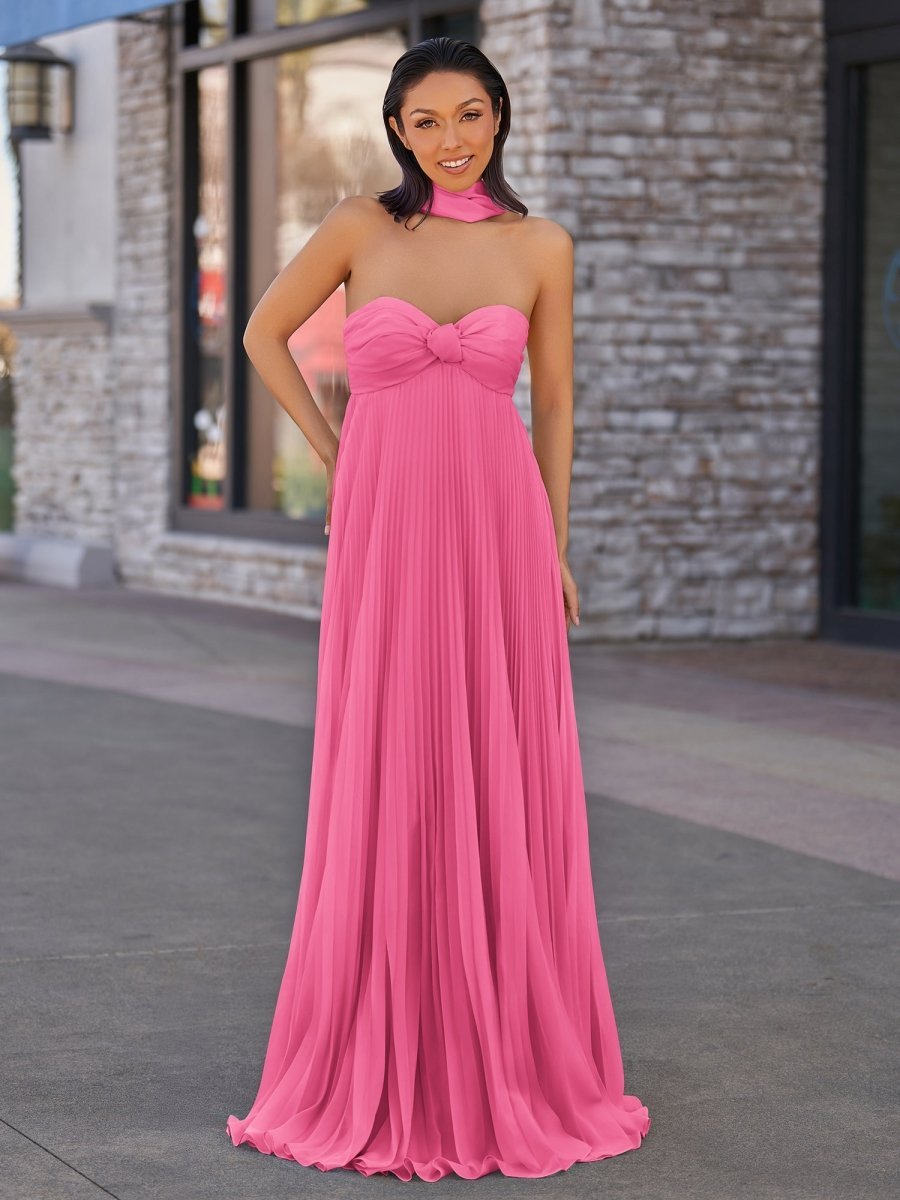 A Line Light Pink Sweetheart Chiffon Long Prom Dress