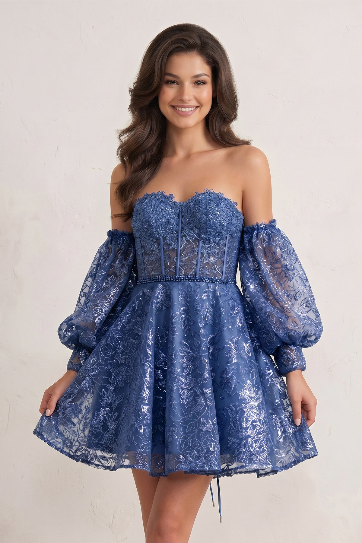 A Line Sweetheart Corset Homecoming Dress with Sleeves