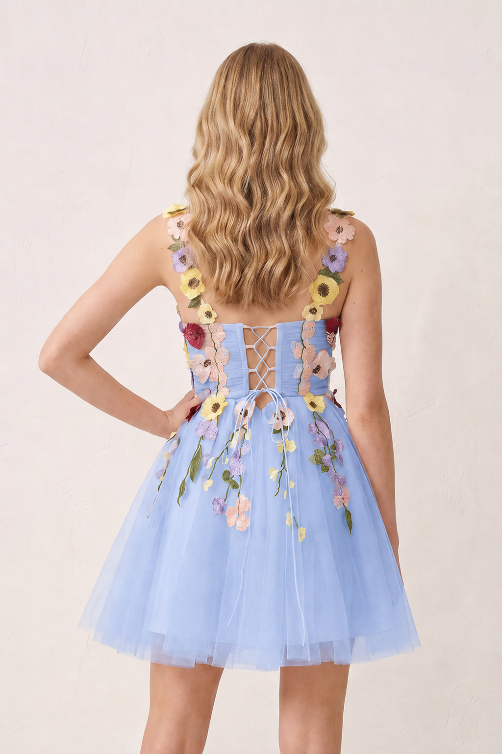 3D Flower Tulle Short Length Prom Dresses