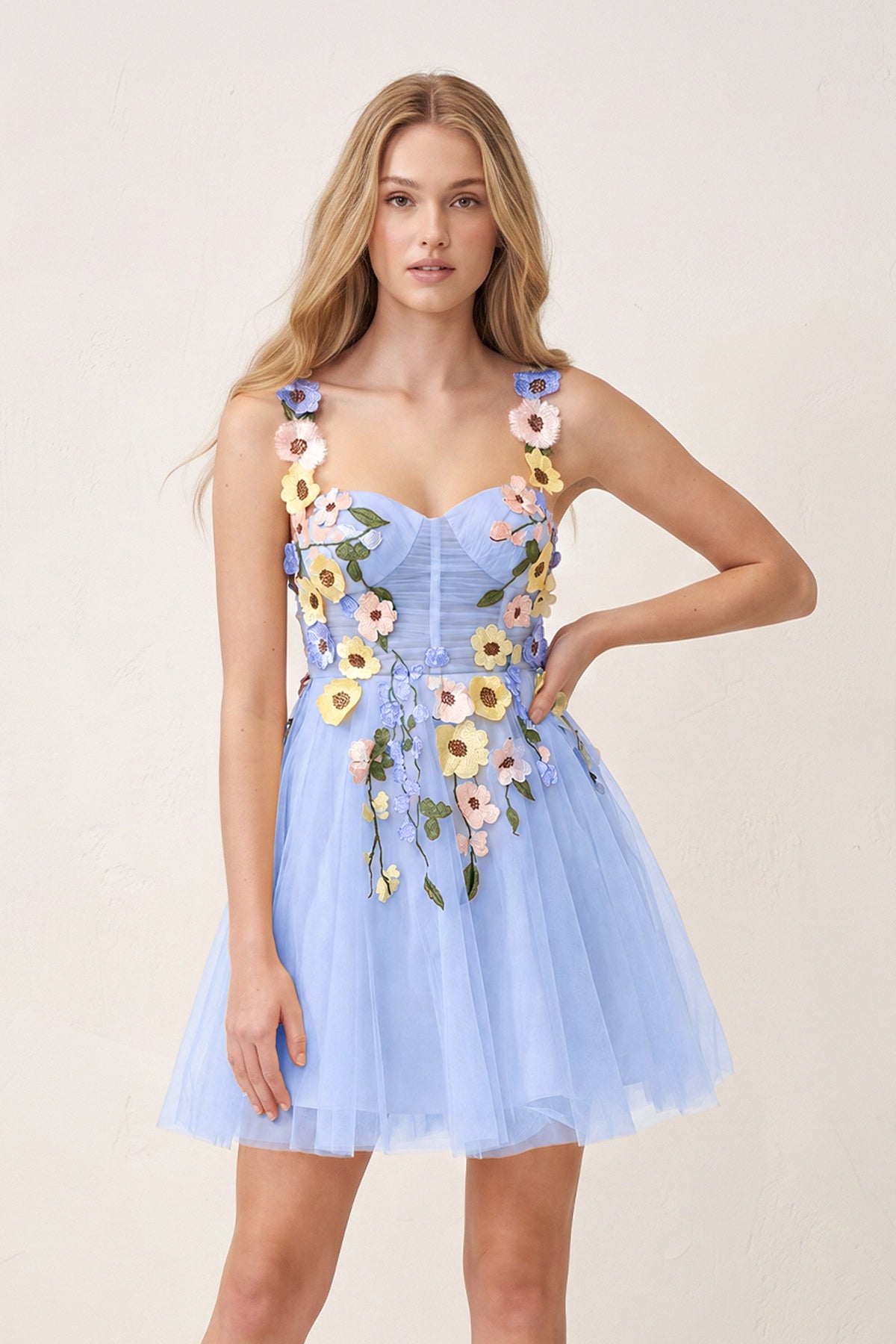 3D Flower Tulle Short Length Prom Dresses