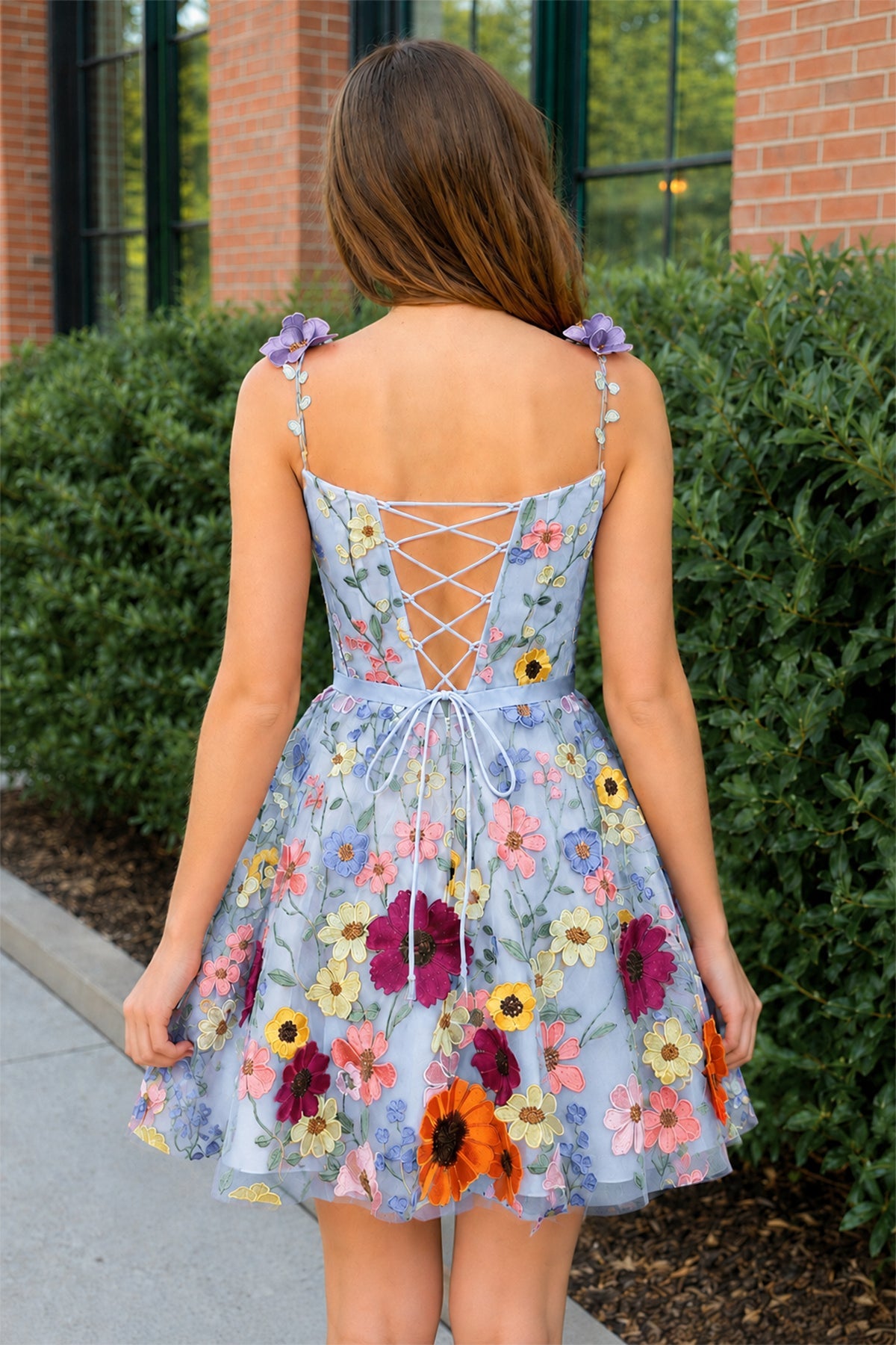 A Line Floral Short Homecoming Dress With 3D Flowers