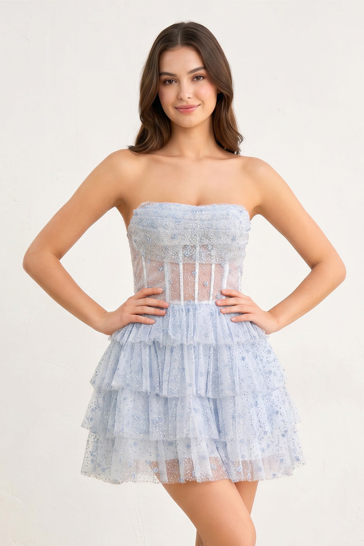 A Line Strapless Tiered Homecoming Dress