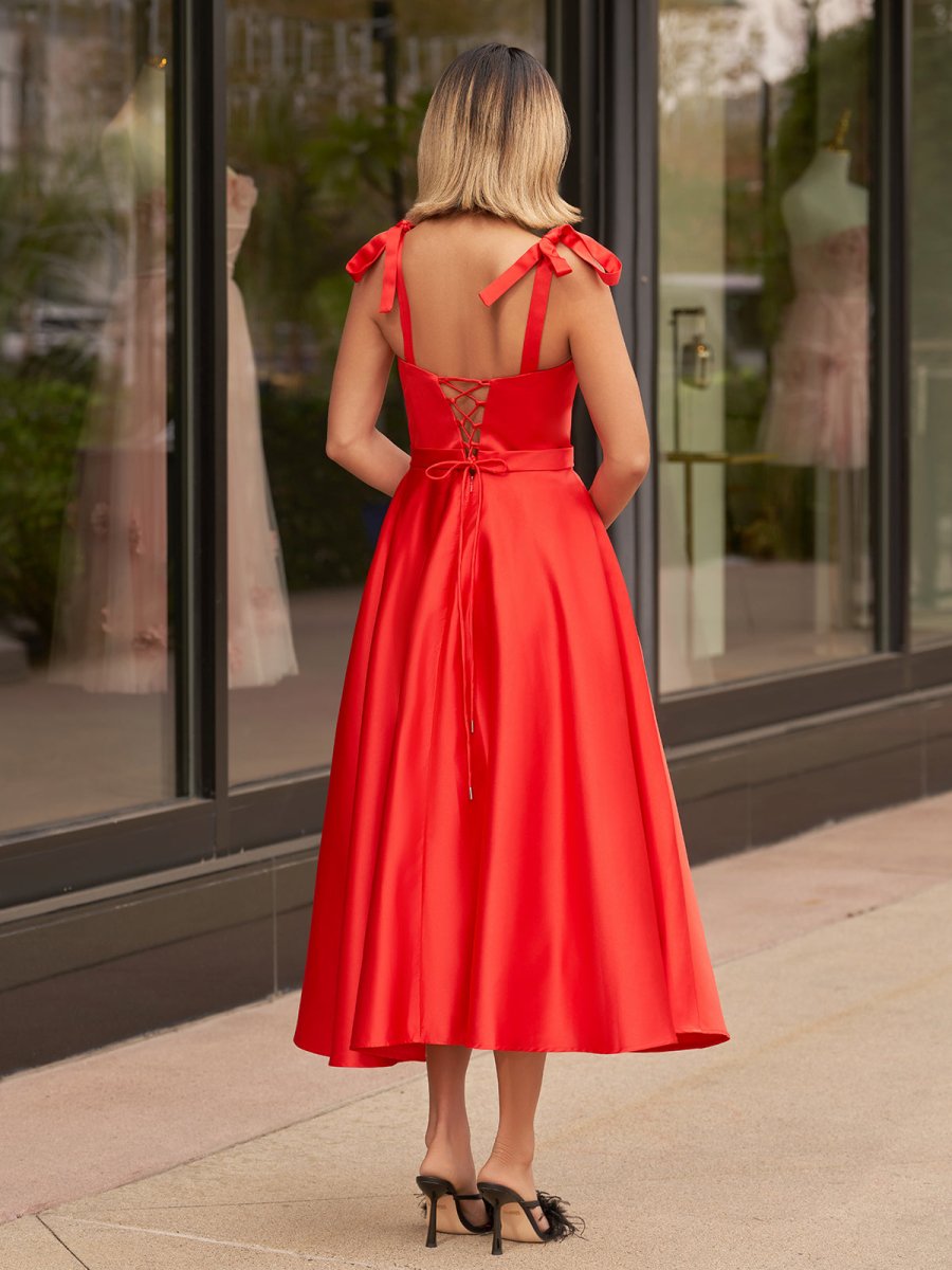 A line Sweetheart Satin Tea Length Homecoming Dress