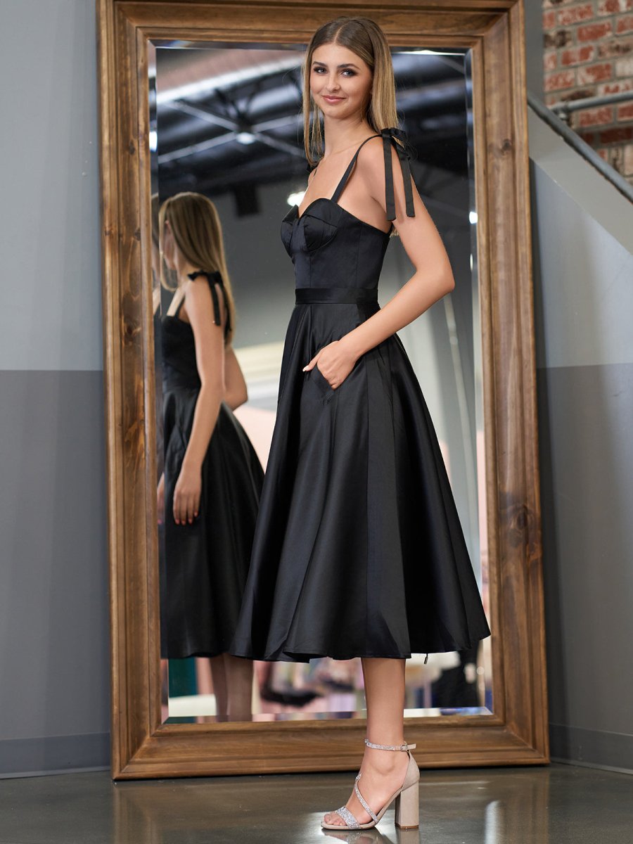 A line Sweetheart Satin Tea Length Homecoming Dress