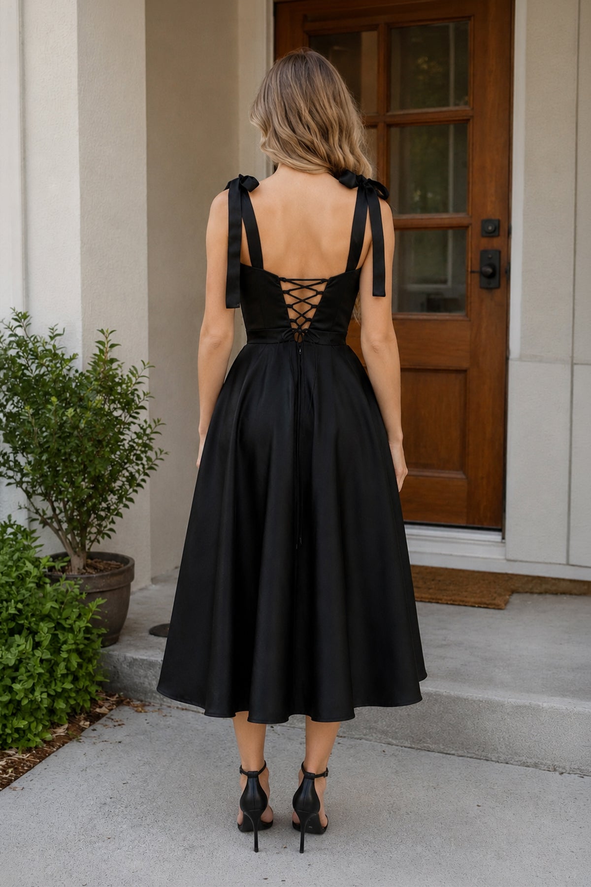 A line Sweetheart Satin Tea Length Homecoming Dress