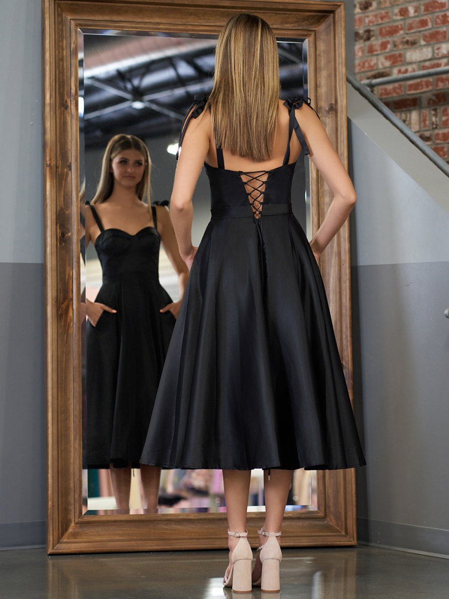 A line Sweetheart Satin Tea Length Homecoming Dress