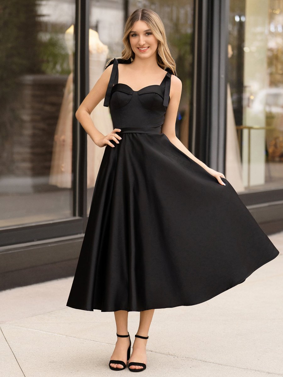 A line Sweetheart Satin Tea Length Homecoming Dress