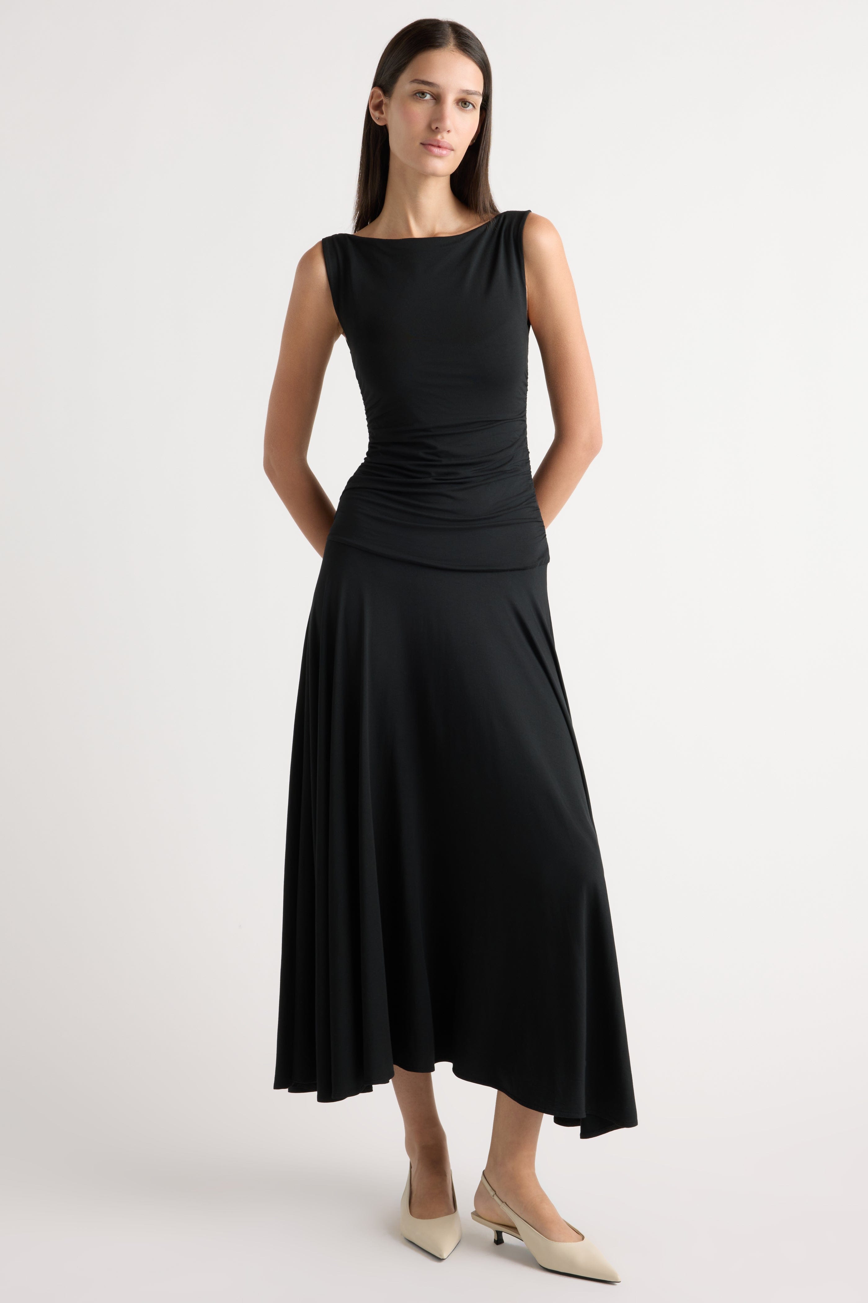 Tamsin Ruched Drop-Waist Maxi Dress