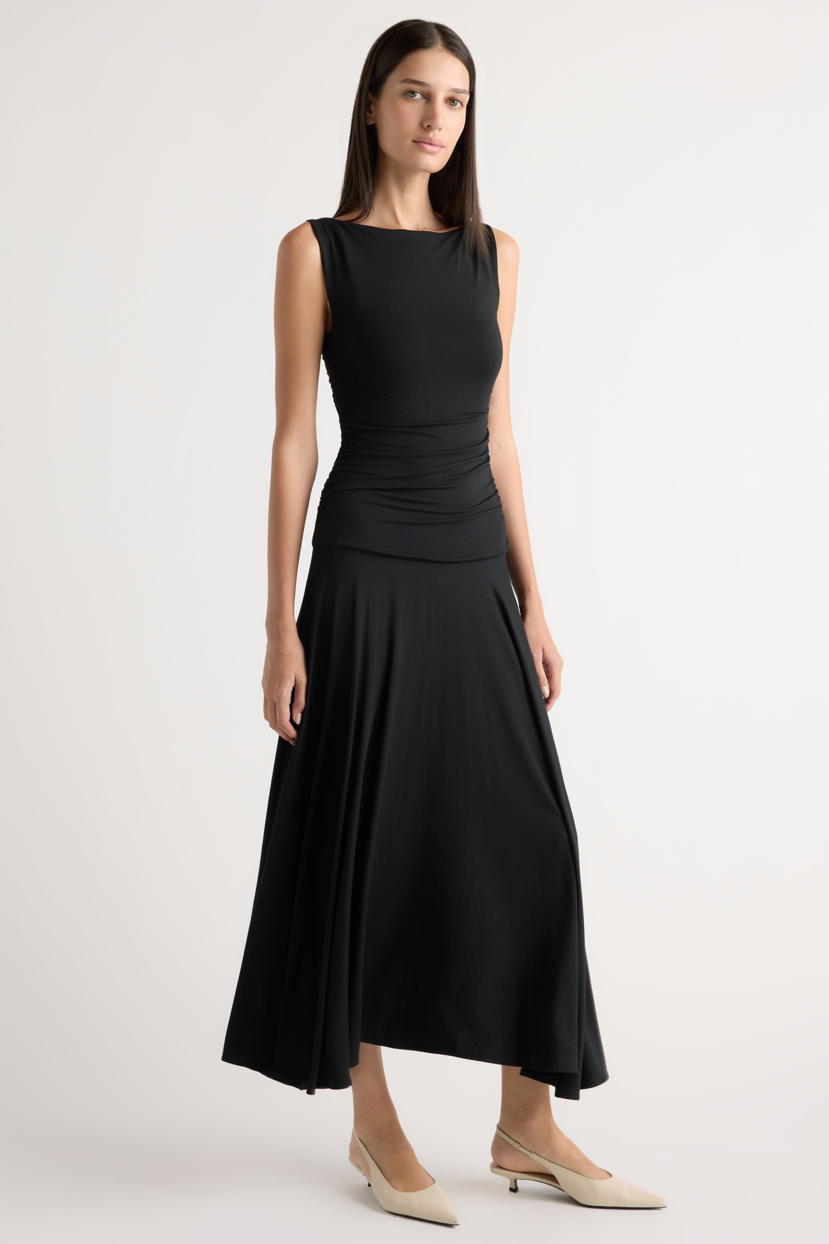 Tamsin Ruched Drop-Waist Maxi Dress