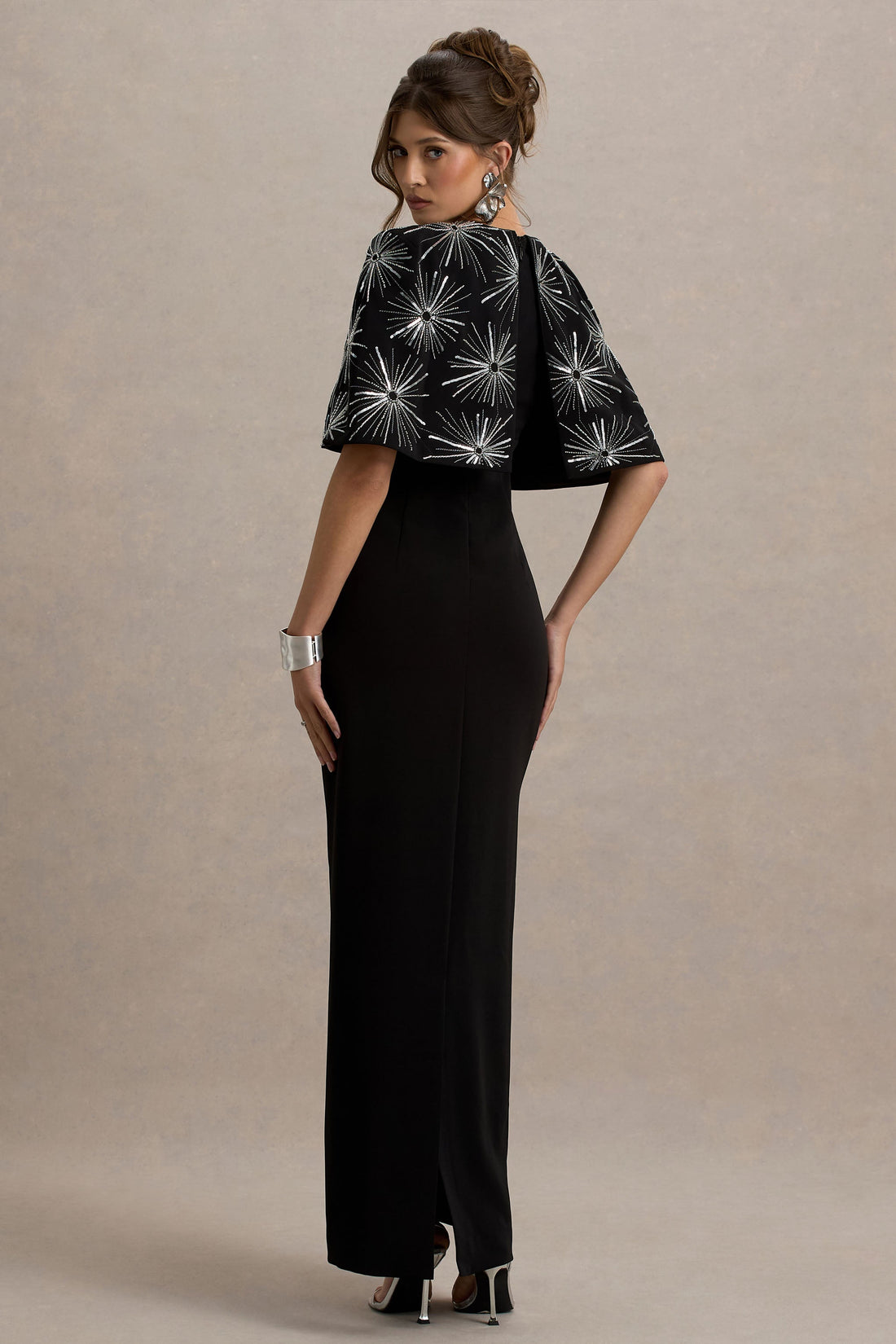 Agnella | Black Embellished V-Neck Maxi Dress