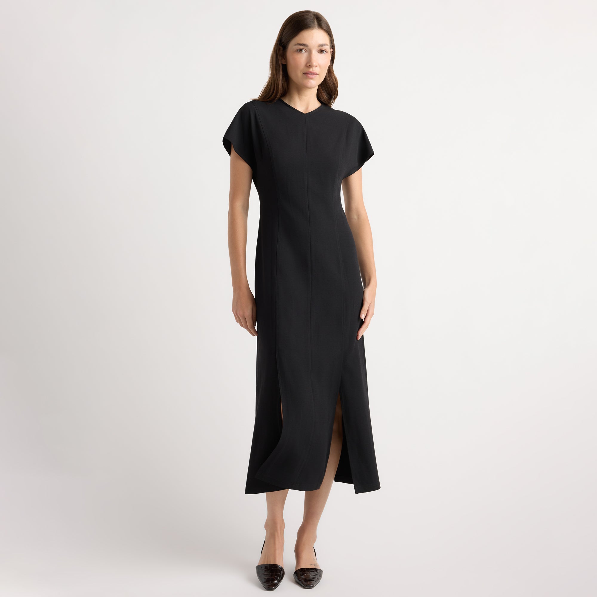 Vesper Front-Vent V-Neck Dress