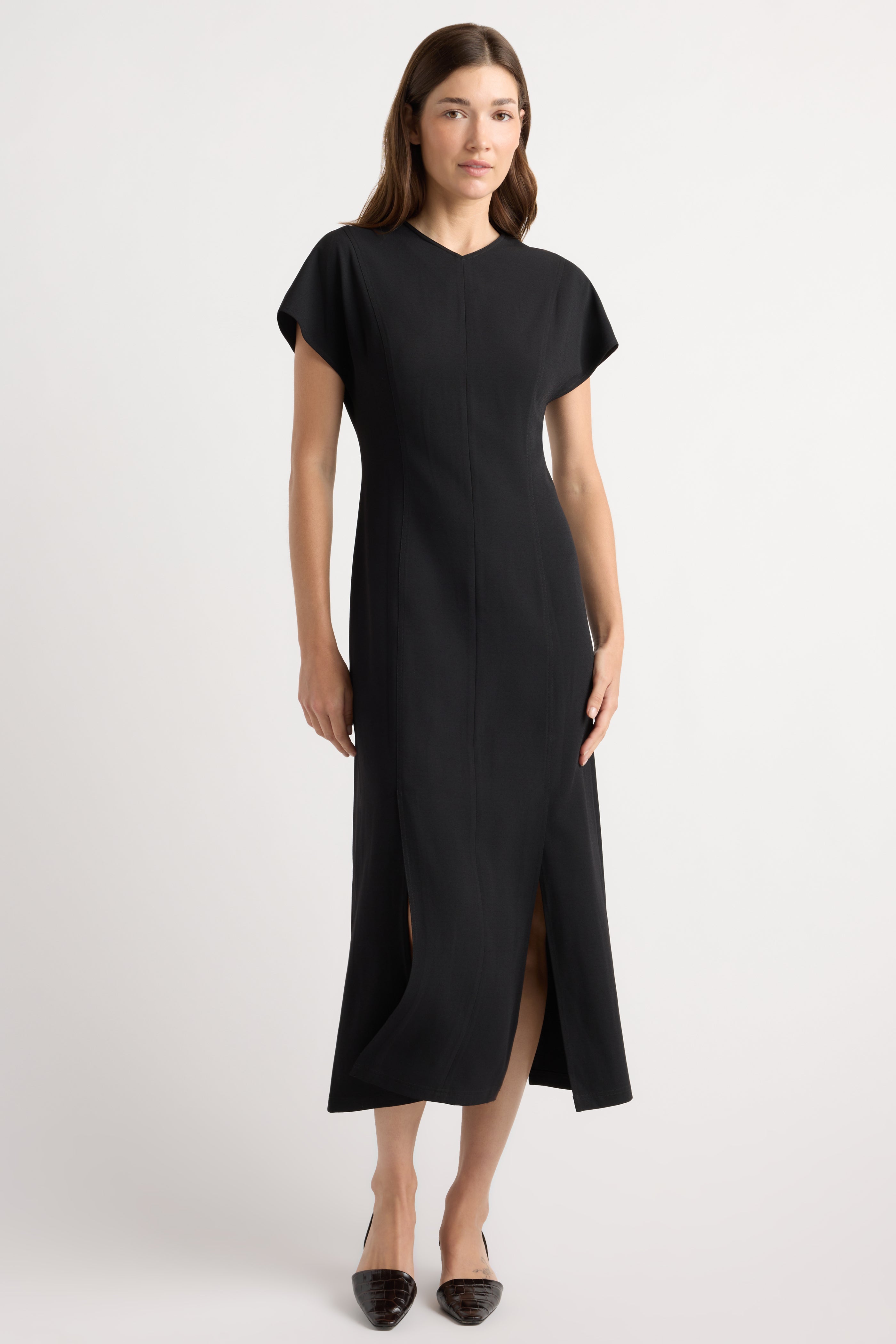 Vesper Front-Vent V-Neck Dress