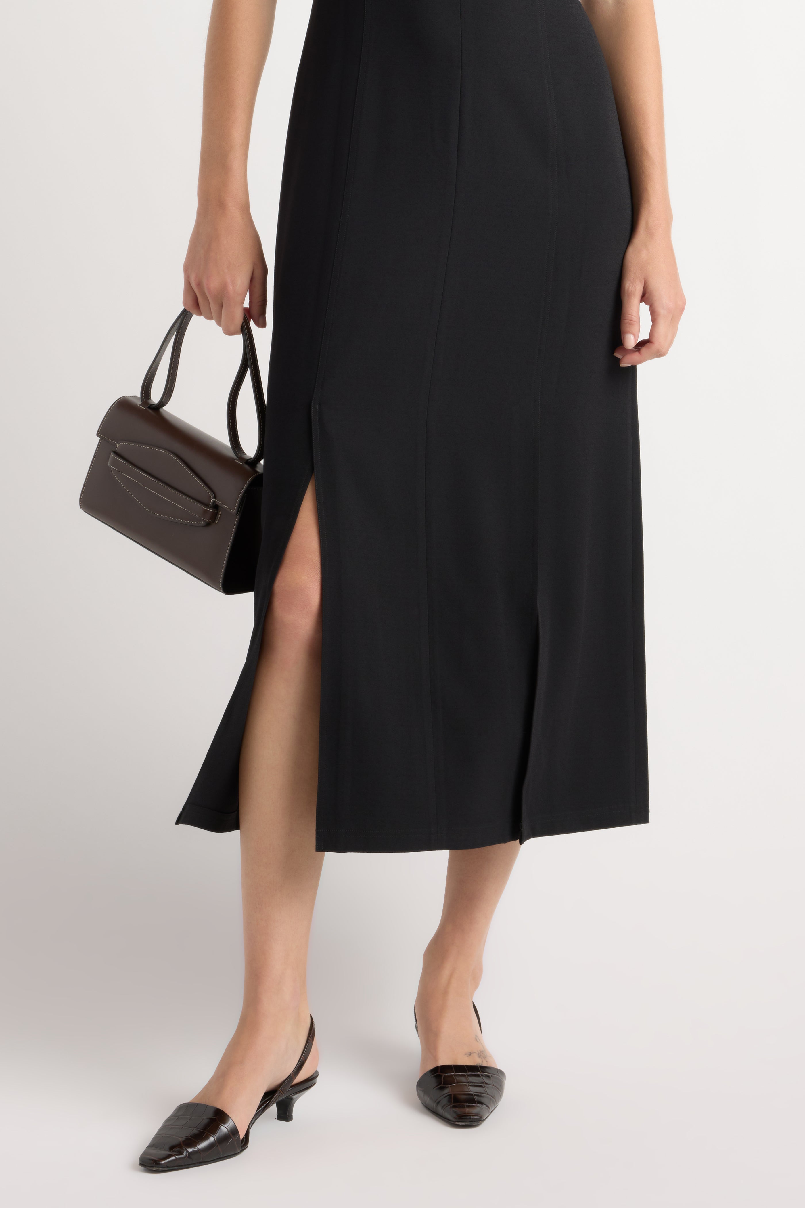 Vesper Front-Vent V-Neck Dress