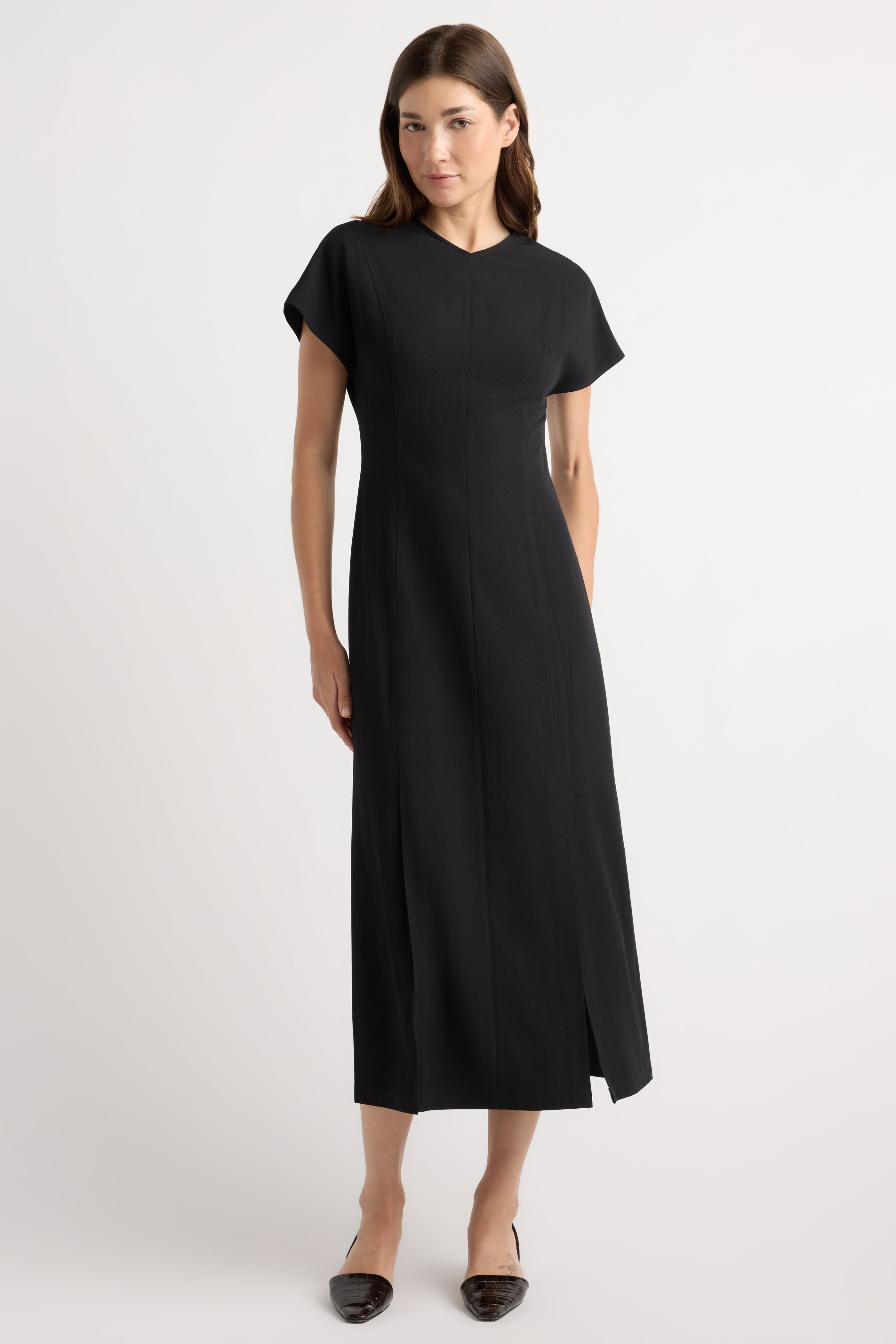 Vesper Front-Vent V-Neck Dress